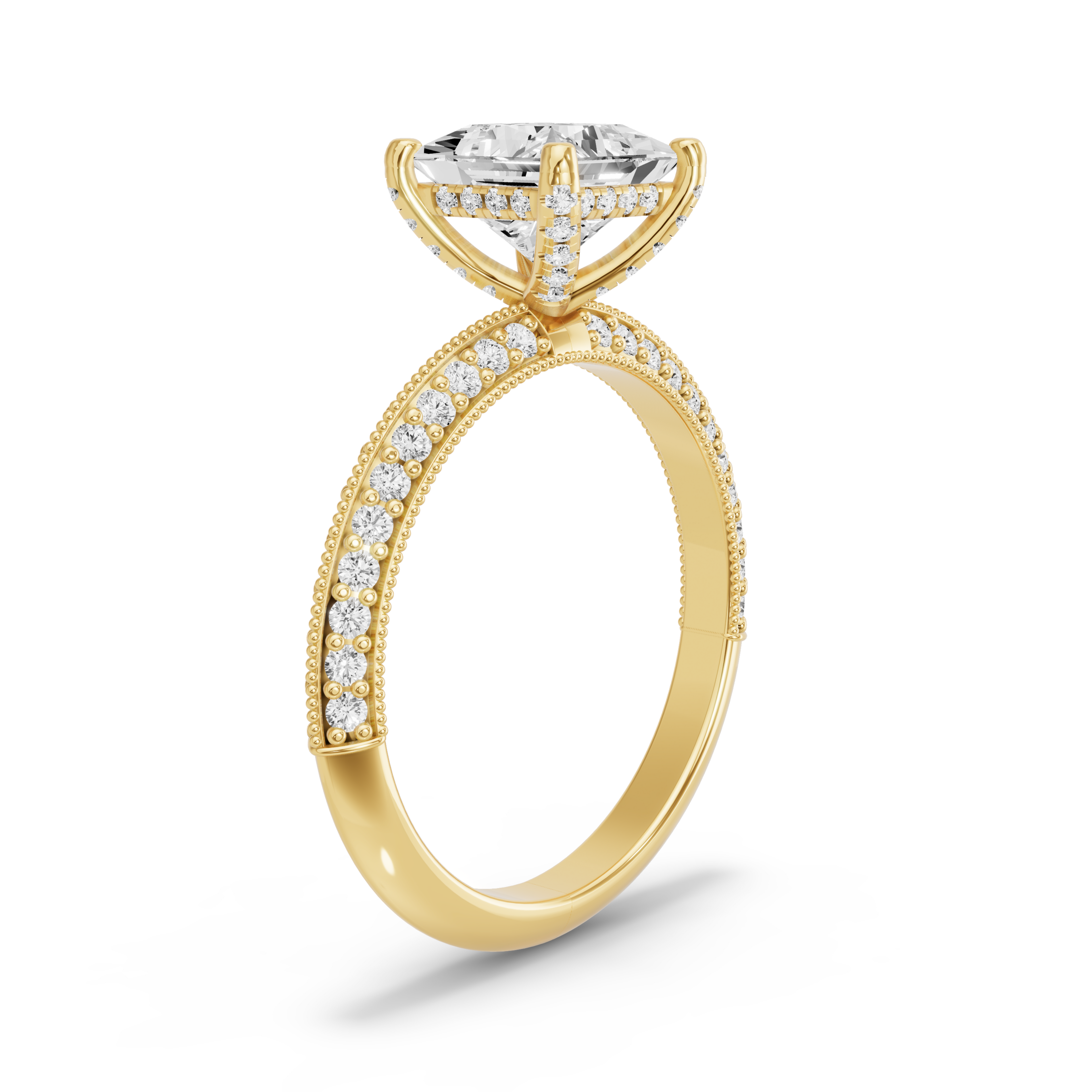 Image for Princess Pave Basket Ring with Knife Edge Pave band in 18K White Gold