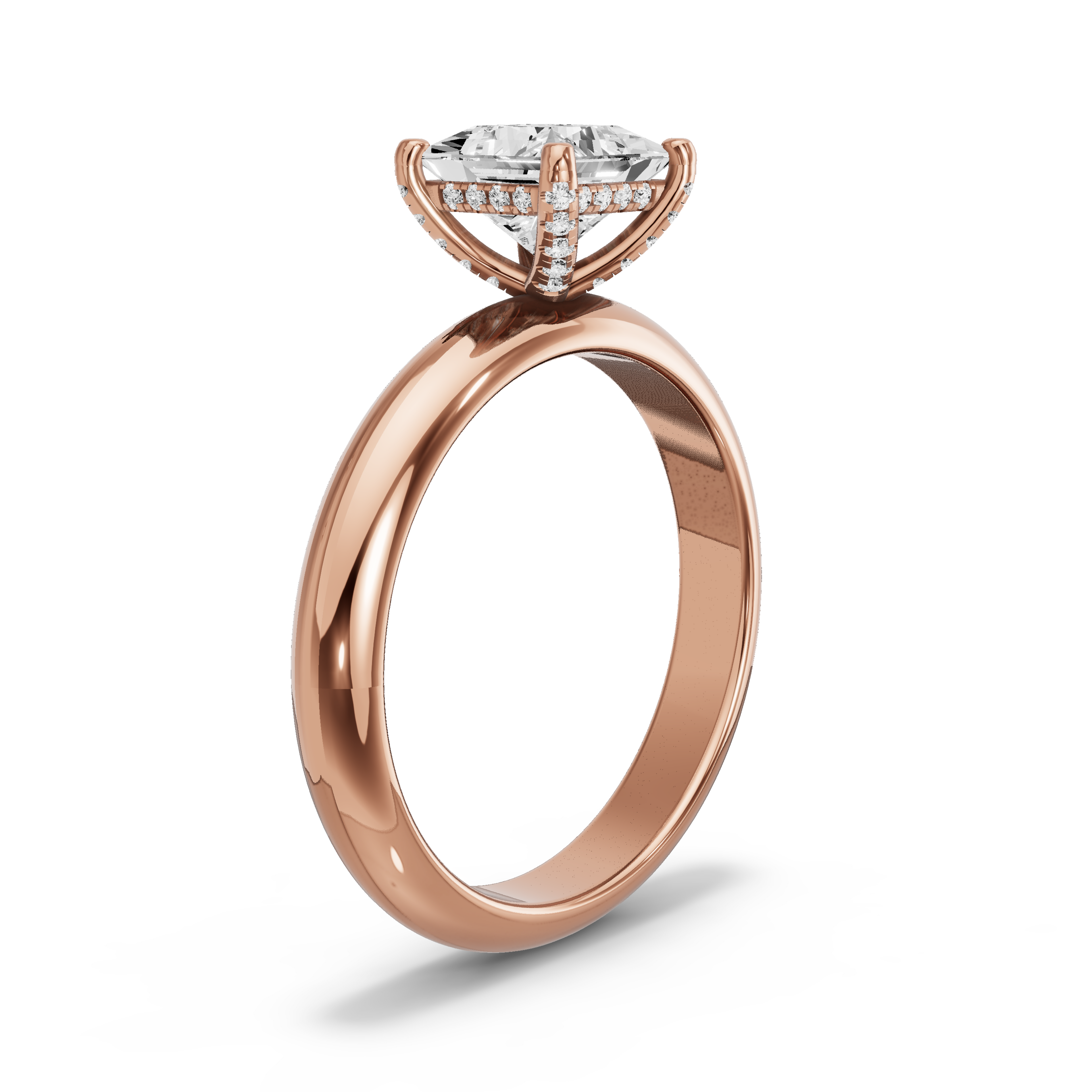 Image for Princess Pave Basket Ring with Knife Edge Solitaire band in 14K Yellow Gold