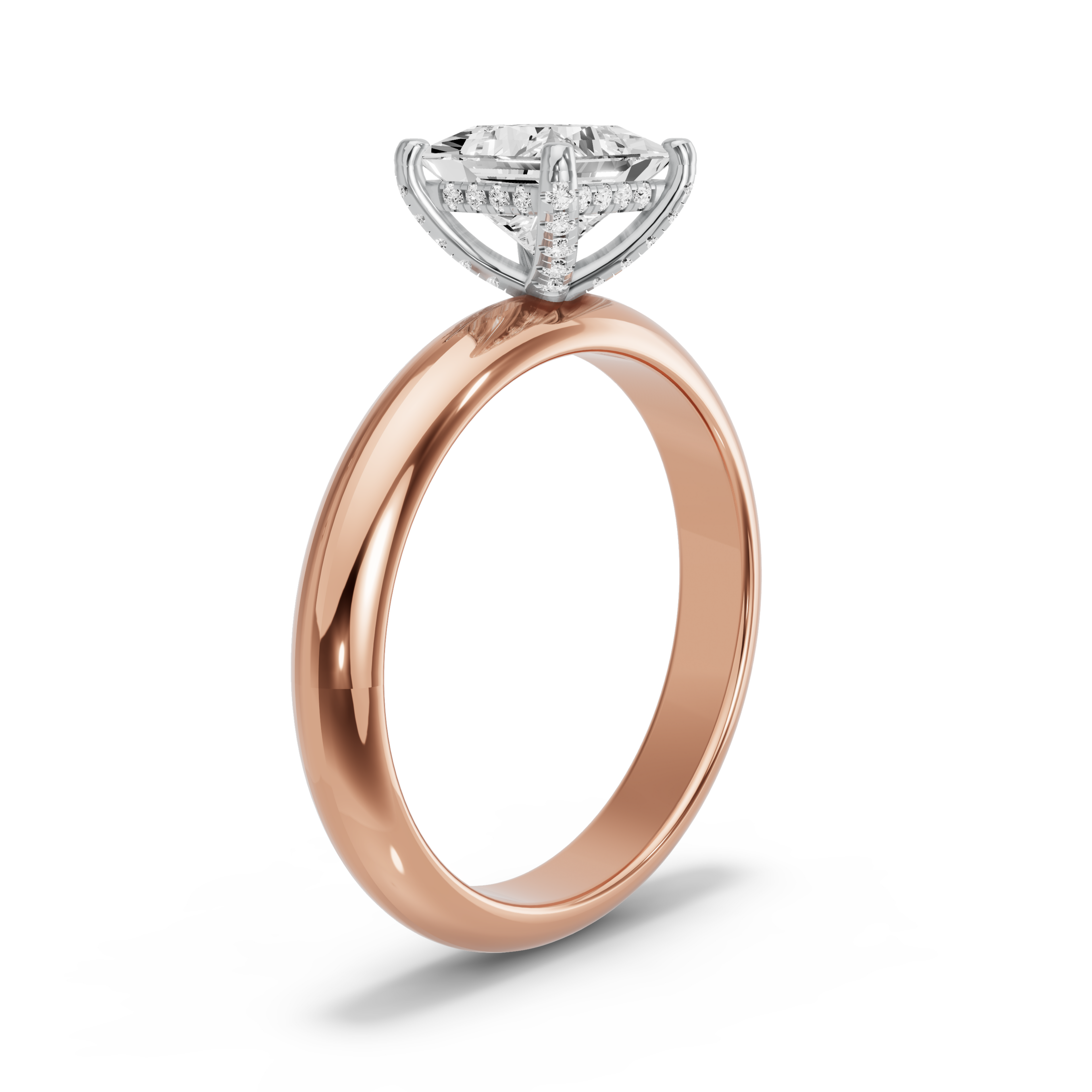 Image for Princess Pave Basket Ring with Knife Edge Solitaire band in 14K Two Tone Yellow Gold