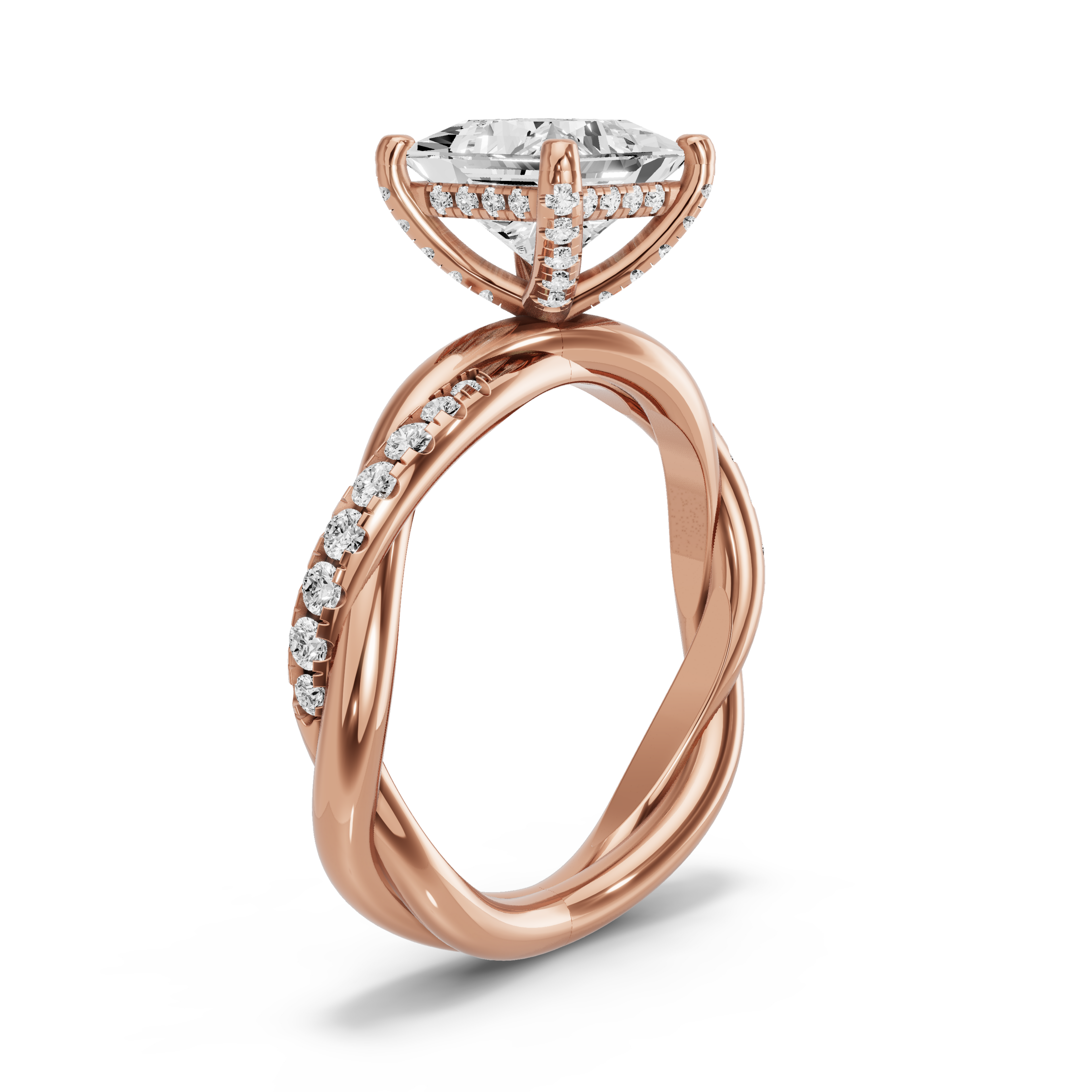 Image for Princess Pave Basket Ring with Rope Pave band in 18K Yellow Gold