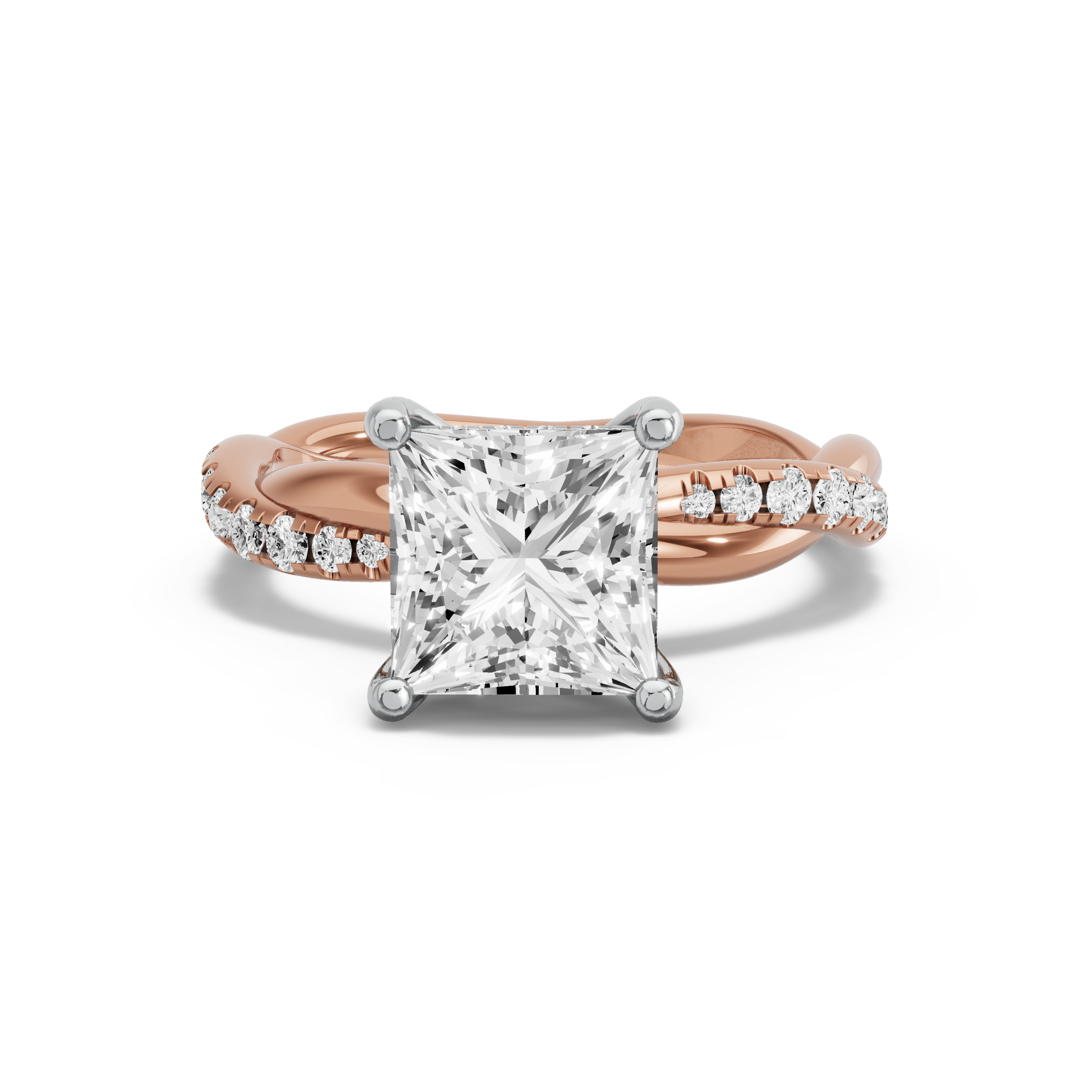 Image for Princess Pave Basket Ring with Rope Pave band in 14K Two Tone Yellow Gold