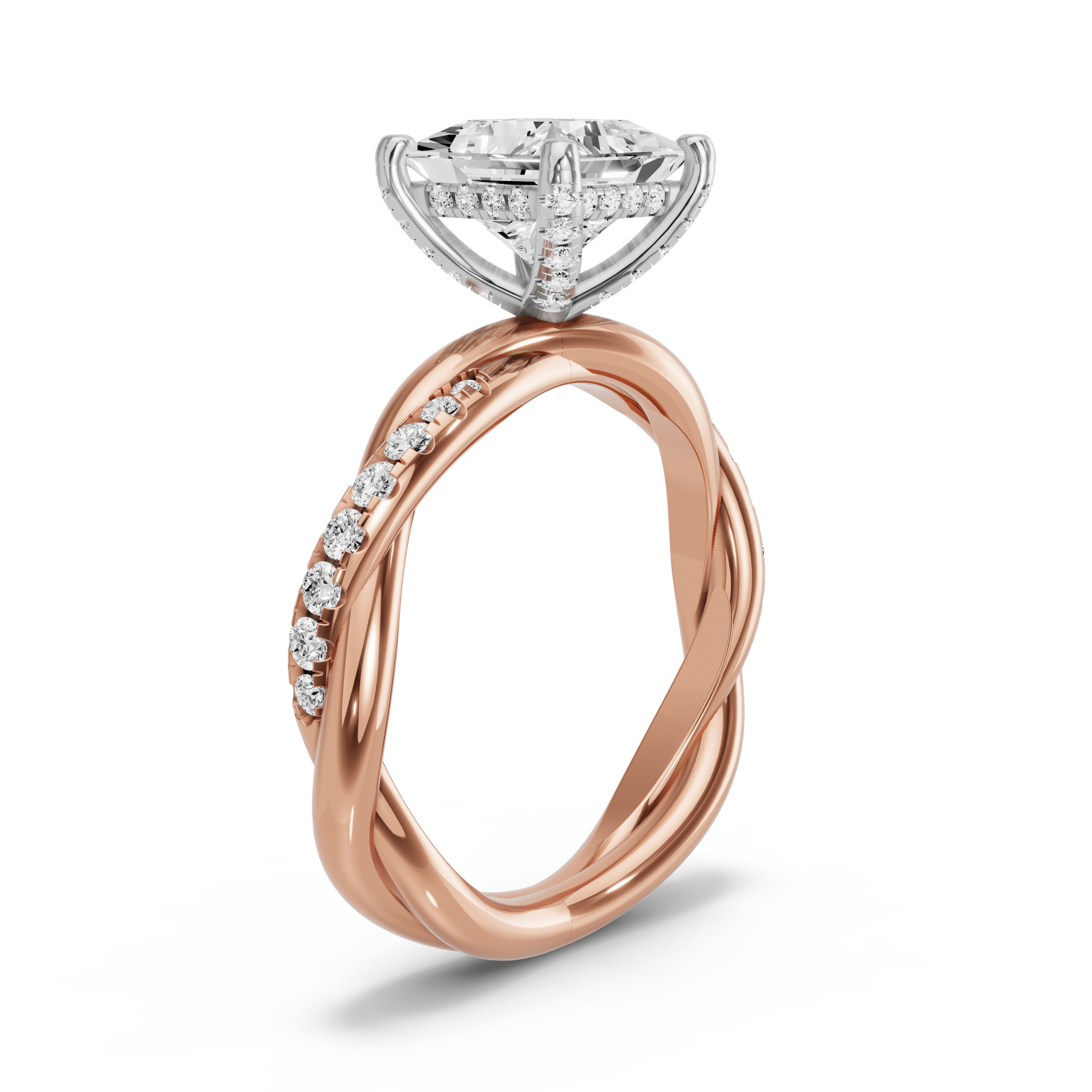 Image for Princess Pave Basket Ring with Rope Pave band in 10K Two Tone Yellow Gold