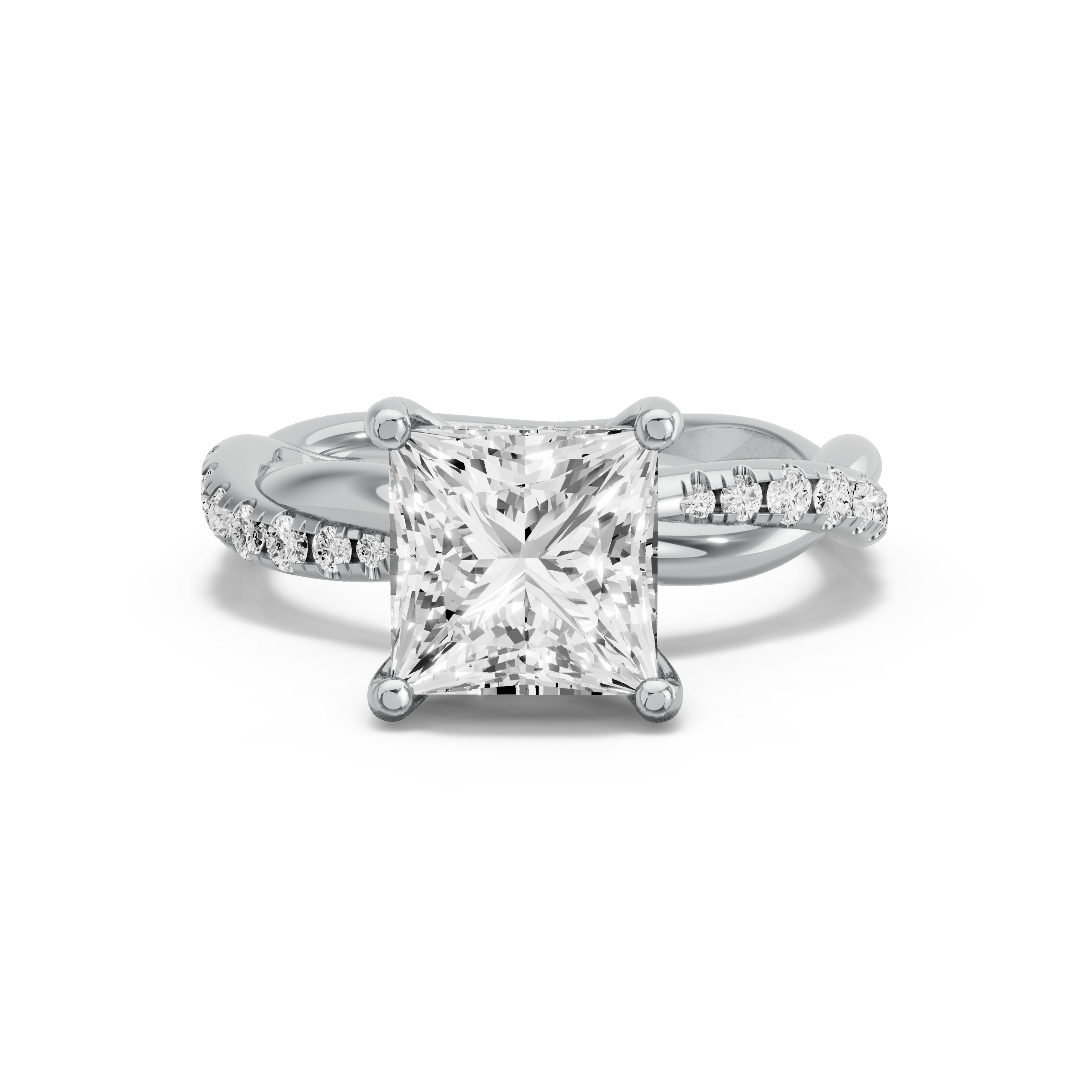 Image for Princess Pave Basket Ring with Rope Pave band in 14K Two Tone Rose Gold