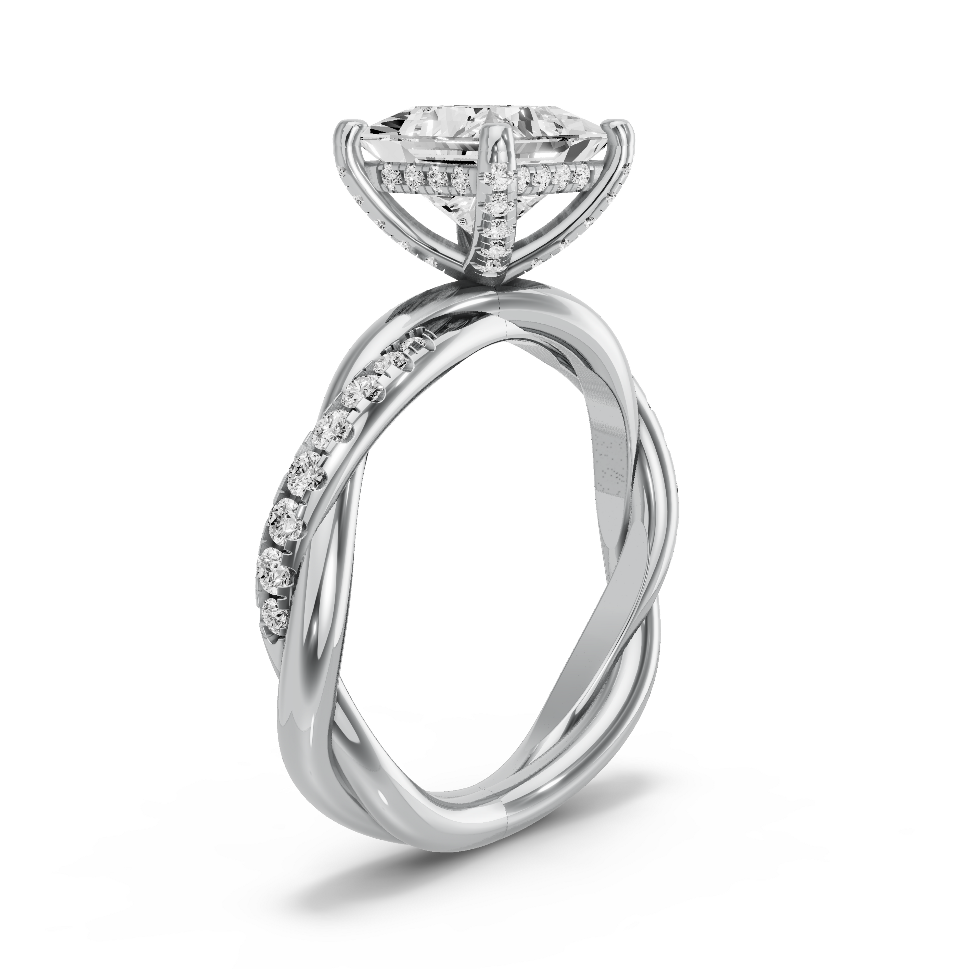 Image for Princess Pave Basket Ring with Knife Edge Solitaire band in 950 Platinum