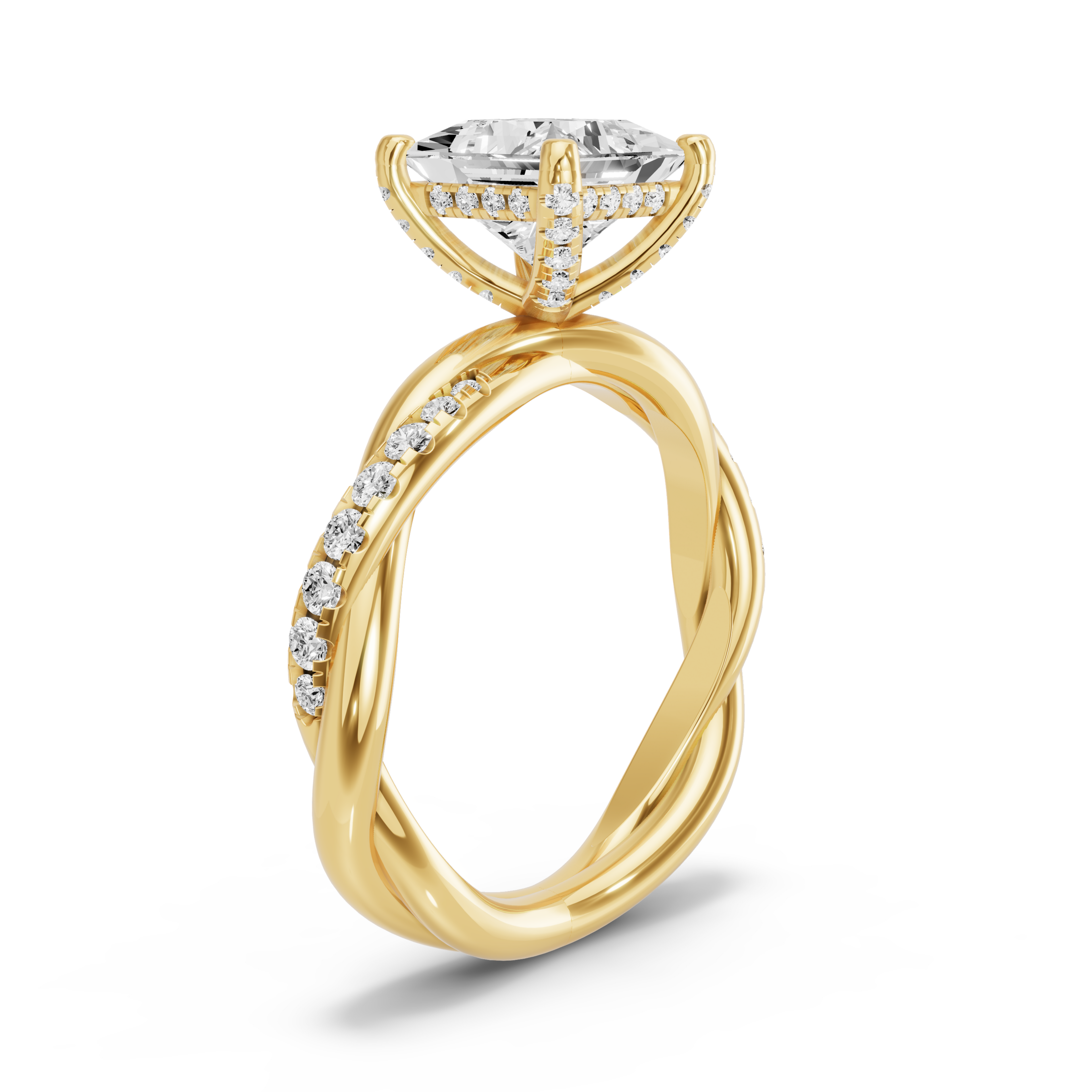 Image for Princess Pave Basket Ring with Rope Pave band in 18K White Gold