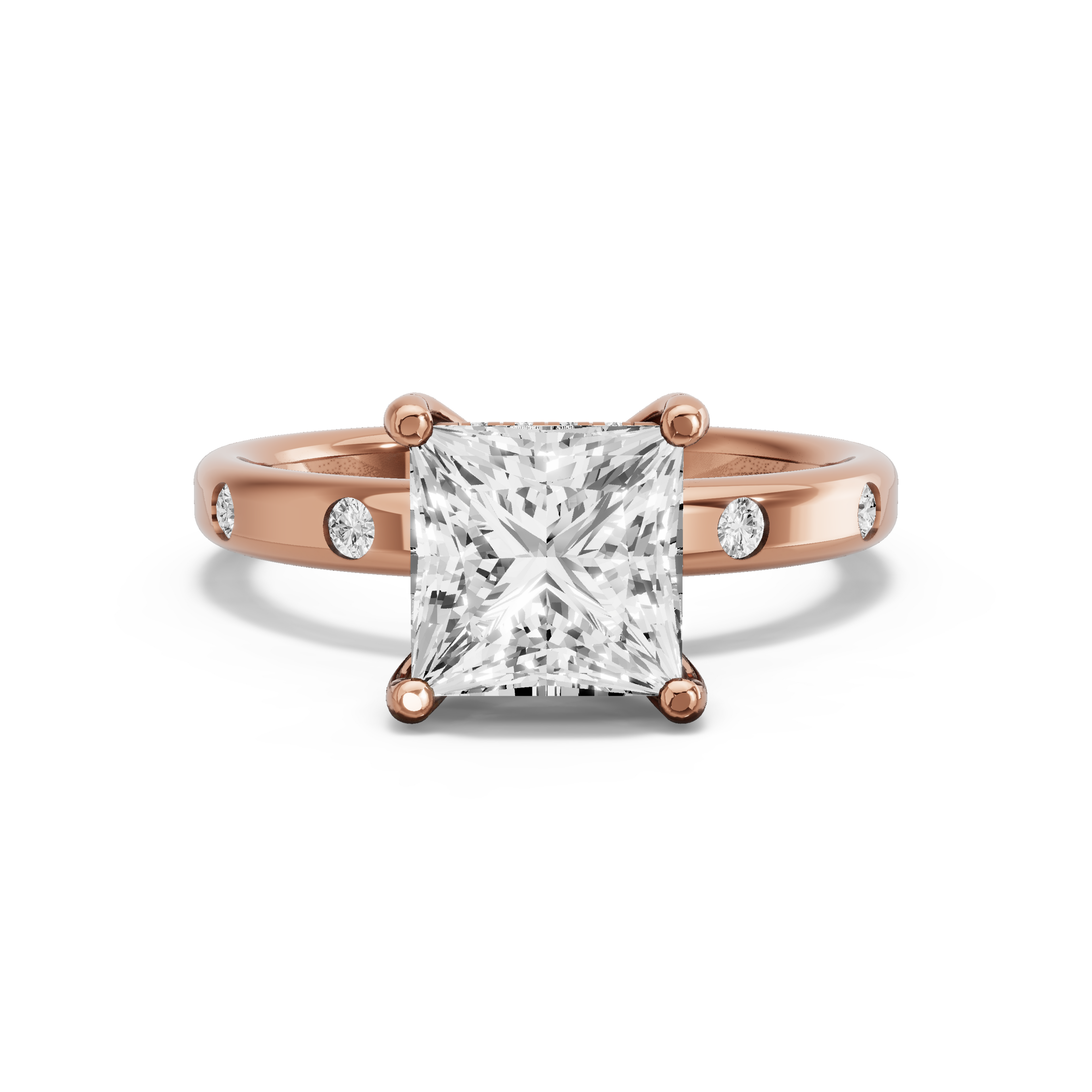Image for Princess Pave Basket Ring with Sleek Accent band in 10K Yellow Gold