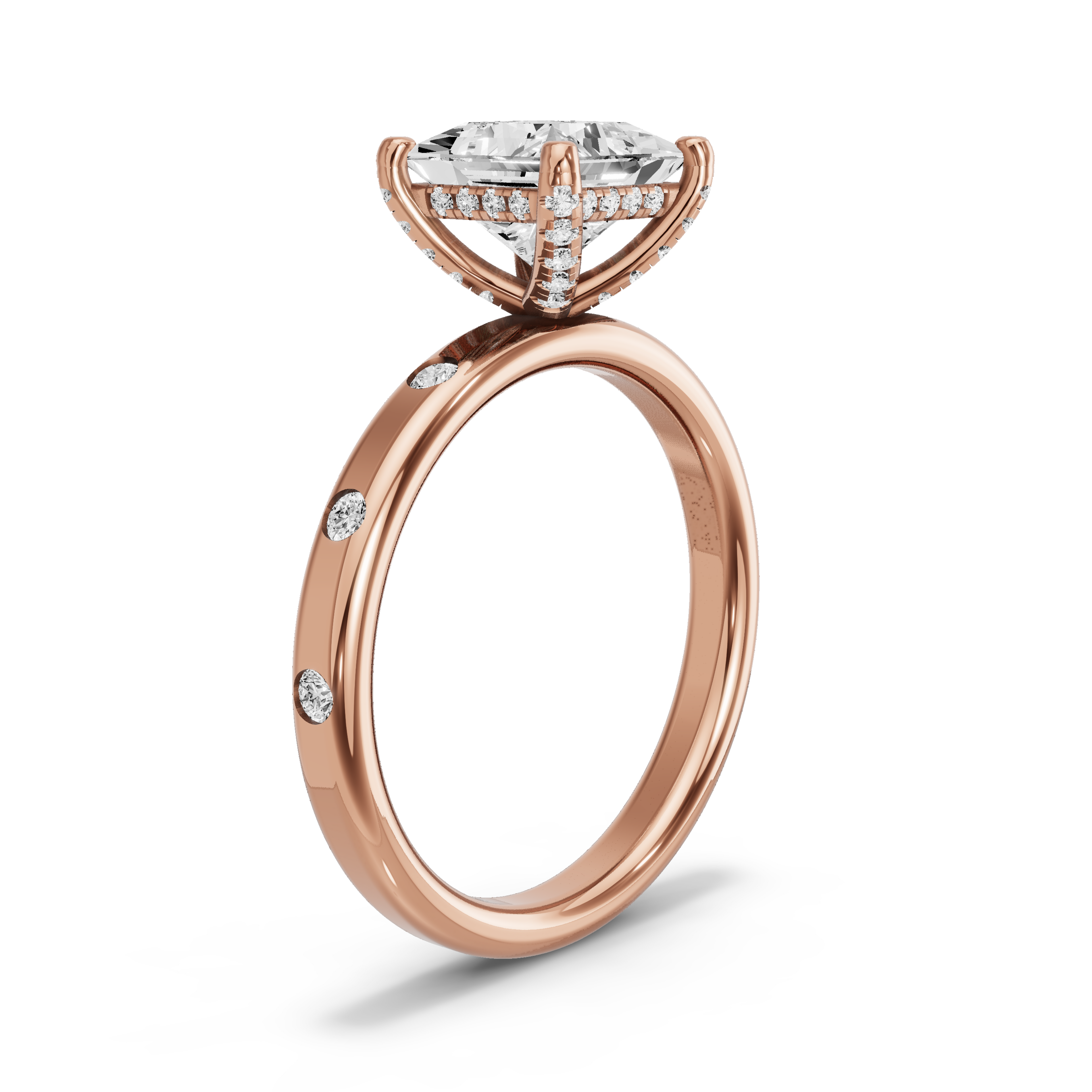 Image for Princess Pave Basket Ring with Sleek Accent band in 14K Yellow Gold
