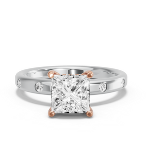 Image for Princess Pave Basket Ring with Sleek Accent band