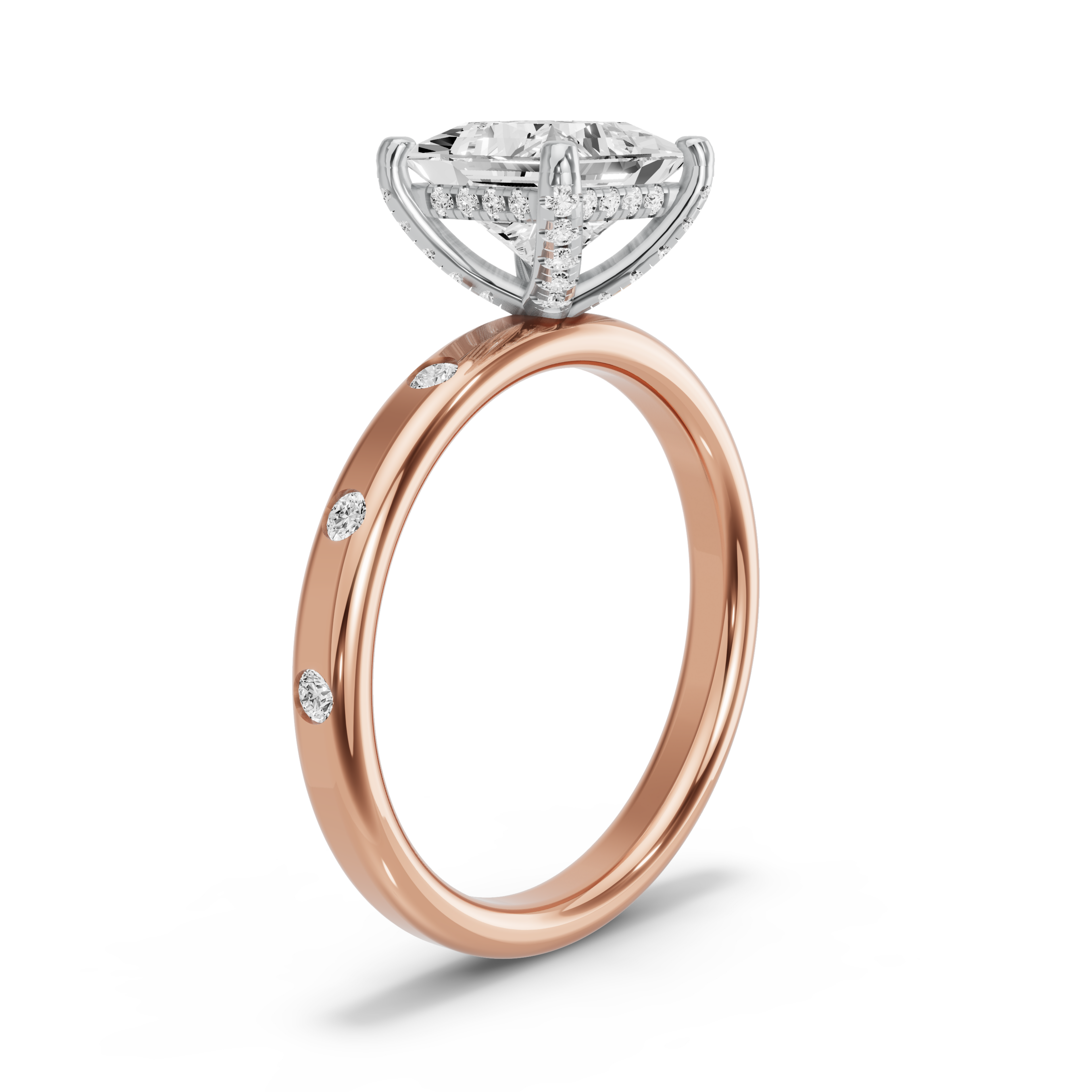 Image for Princess Pave Basket Ring with Sleek Accent band in 14K Two Tone Yellow Gold