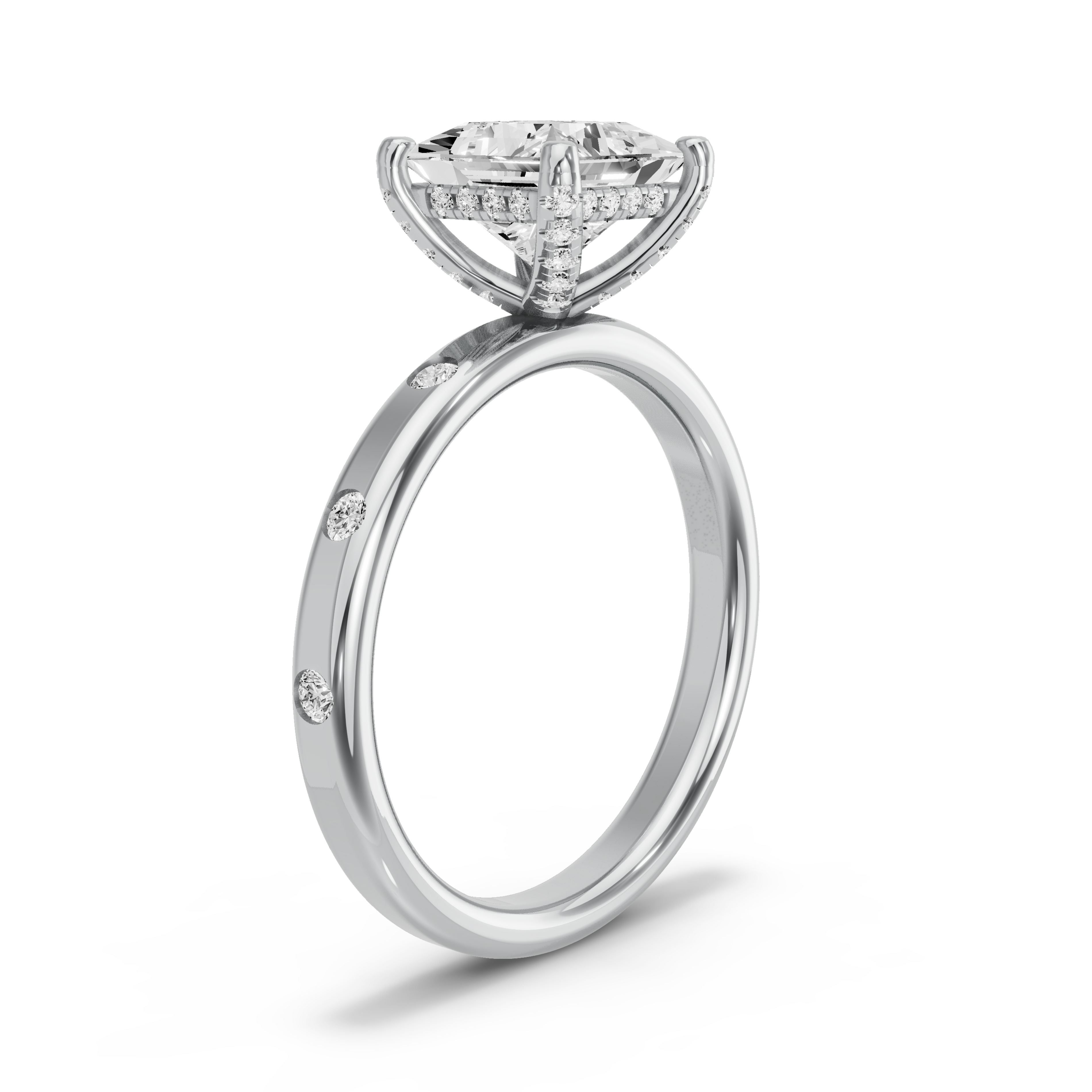 Image for Princess Pave Basket Ring with Sleek Accent band in 18K Two Tone Rose Gold
