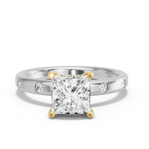 Image for Princess Pave Basket Ring with Sleek Accent band