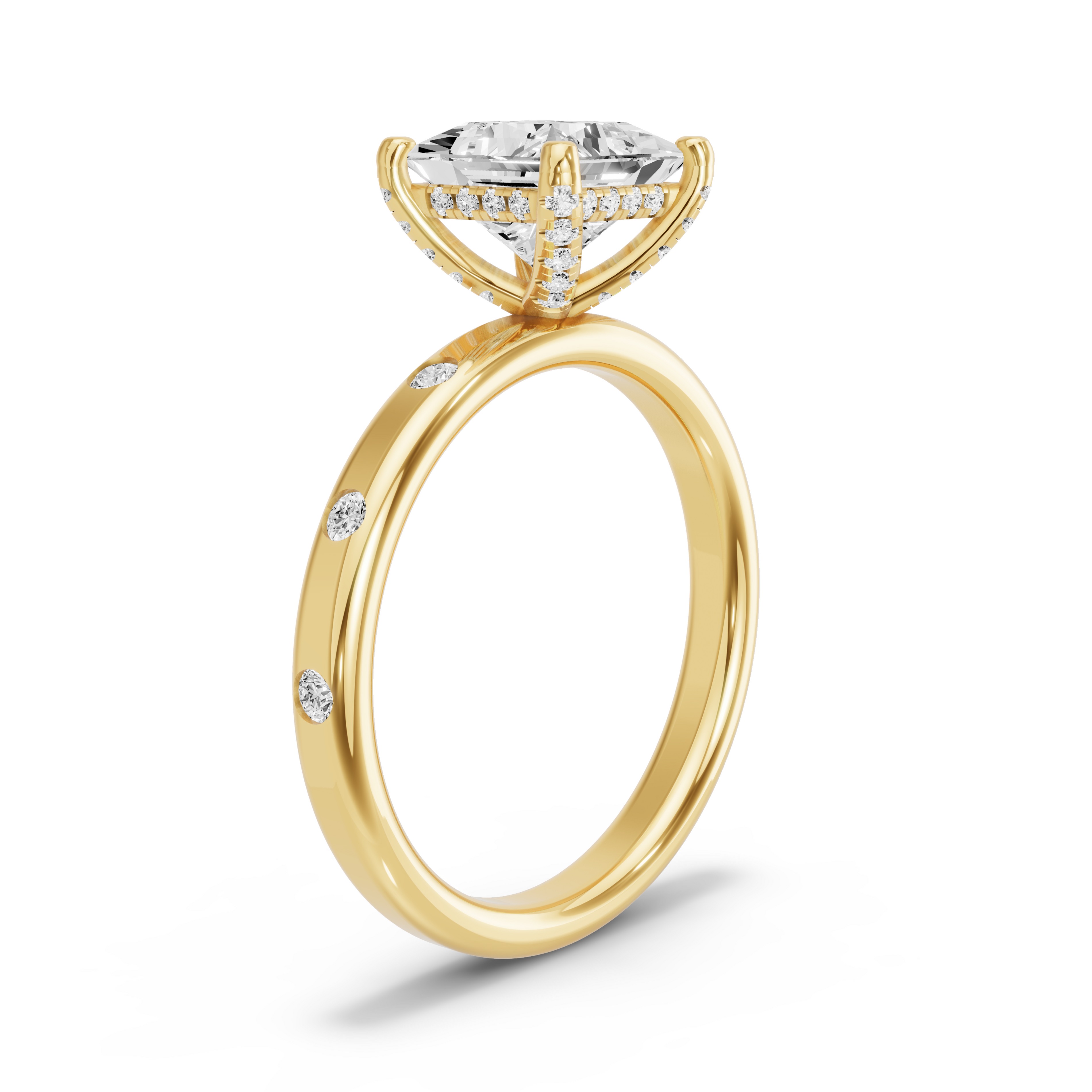 Image for Princess Pave Basket Ring with Sleek Accent band in 18K White Gold