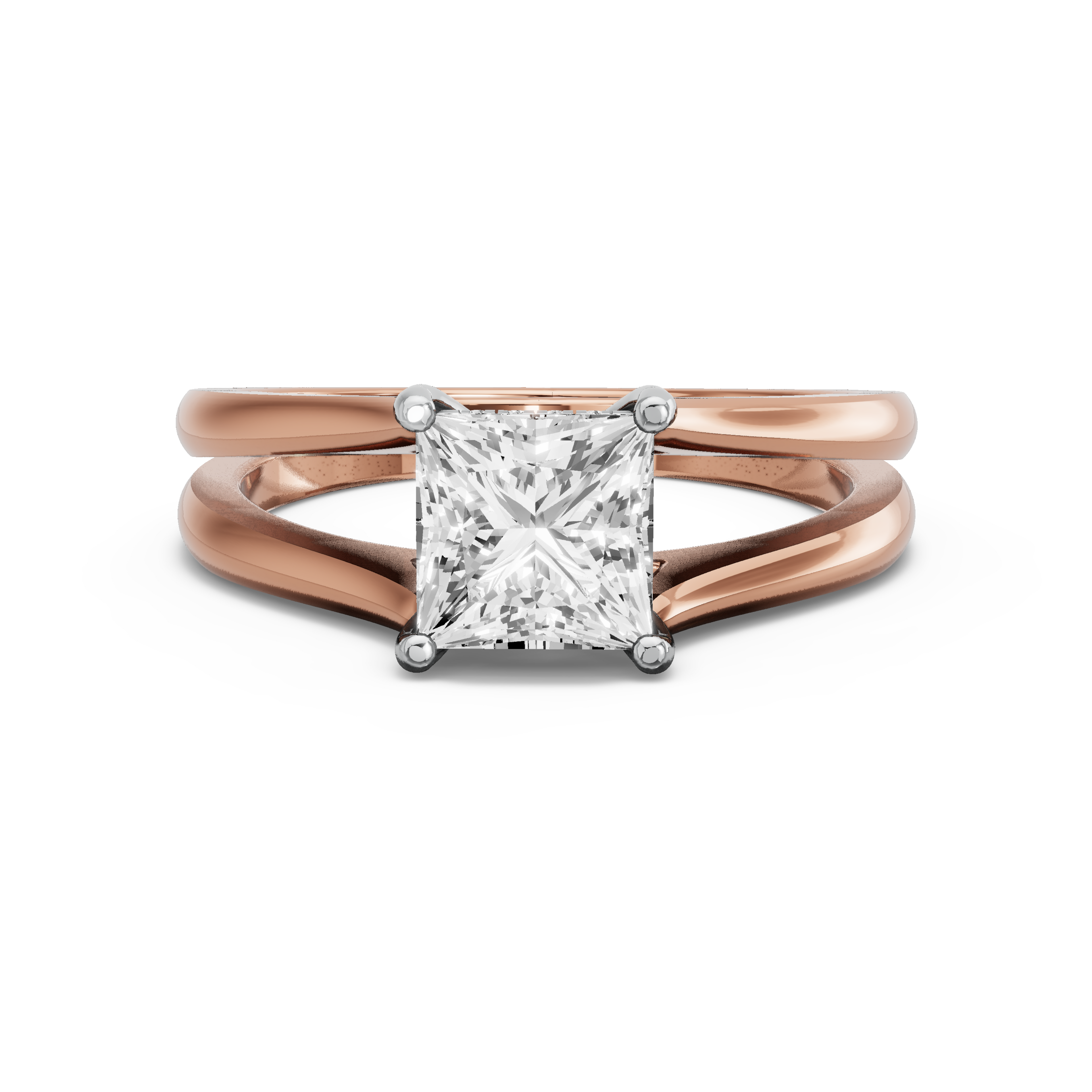 Image for Princess Pave Basket Ring with Split Ring Solitaire band in 10K Two Tone Yellow Gold