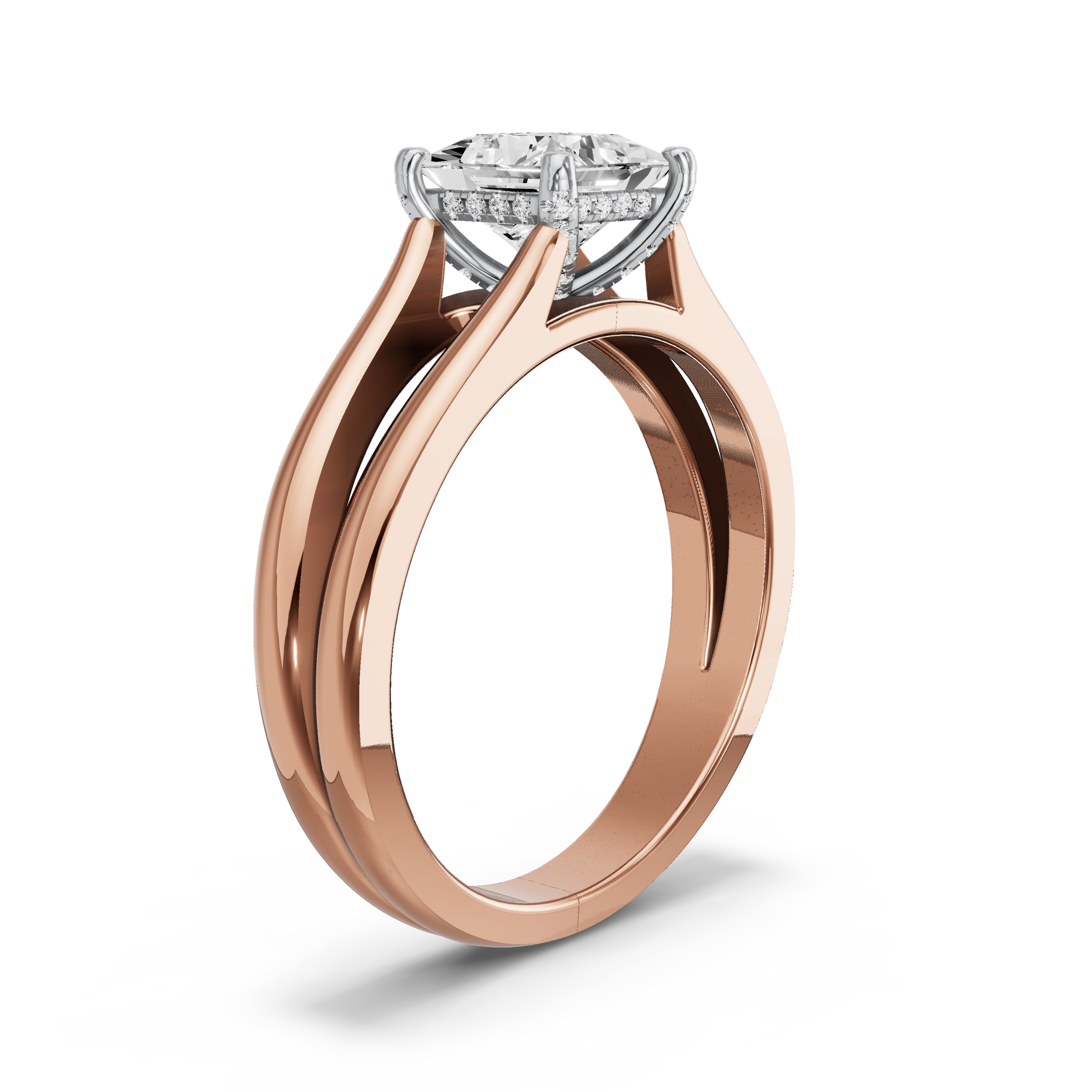 Image for Princess Pave Basket Ring with Split Ring Solitaire band in 18K Two Tone Yellow Gold