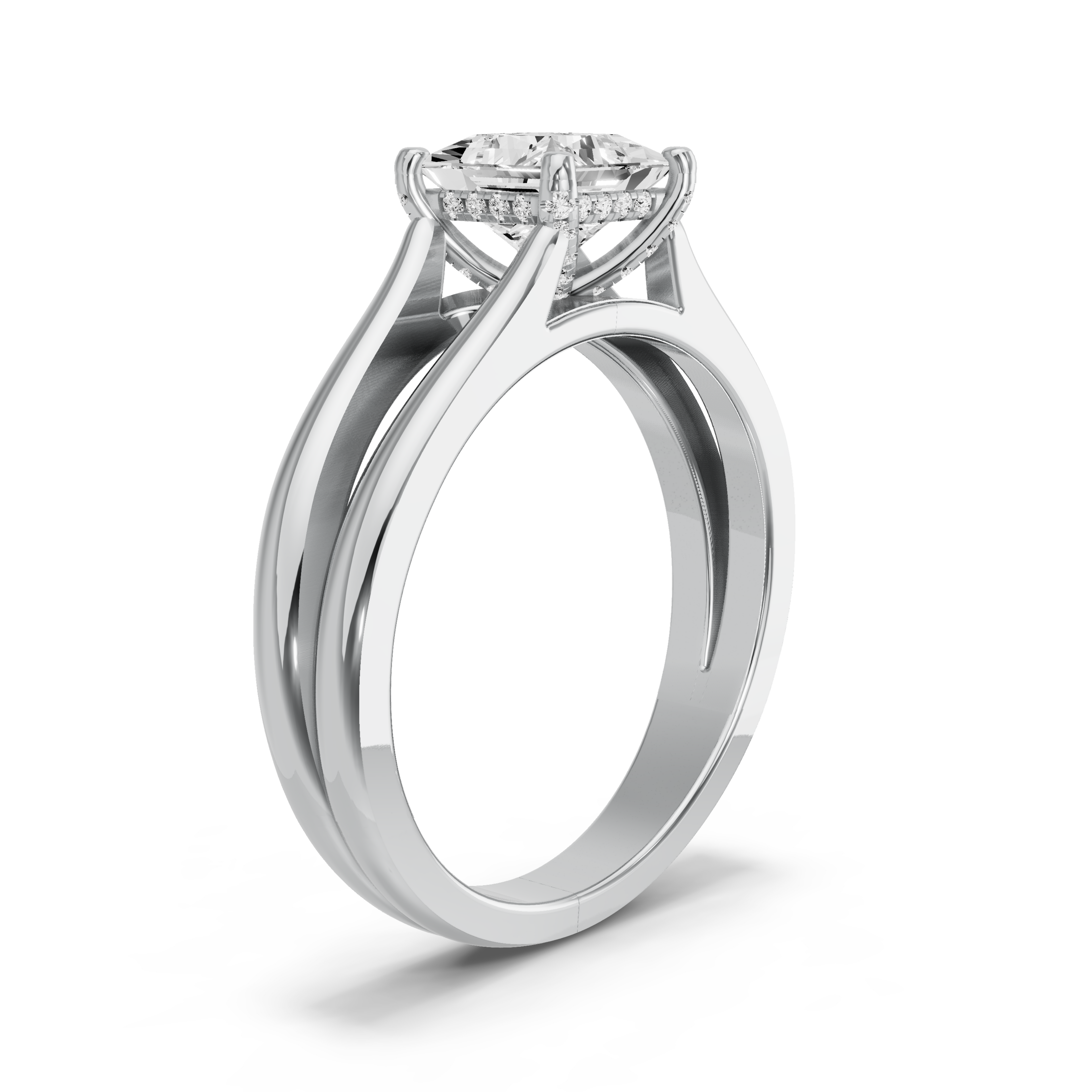 Image for Princess Pave Basket Ring with Split Ring Solitaire band in 10K Two Tone Rose Gold