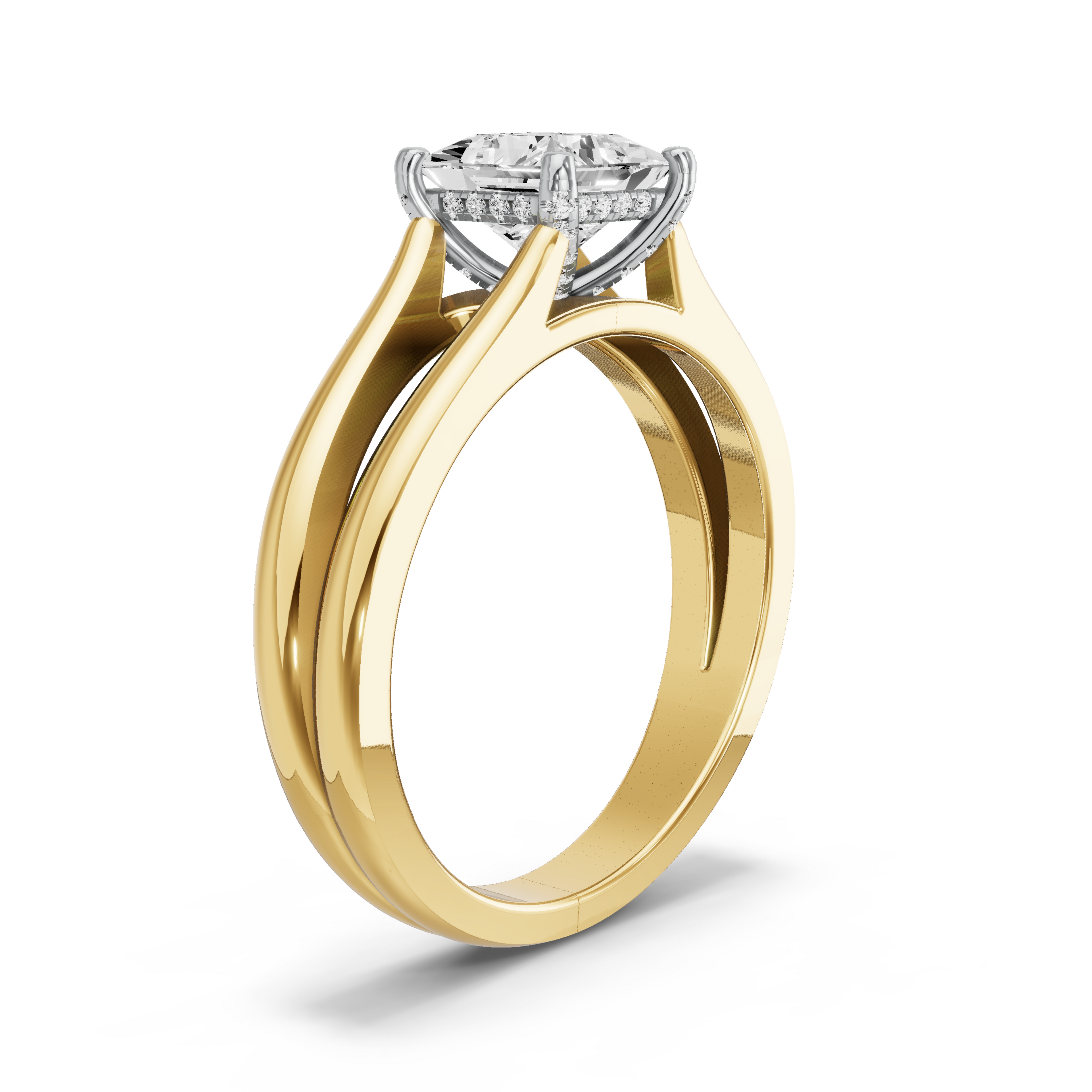 Image for Princess Pave Basket Ring with Split Ring Solitaire band in 18K Rose Gold