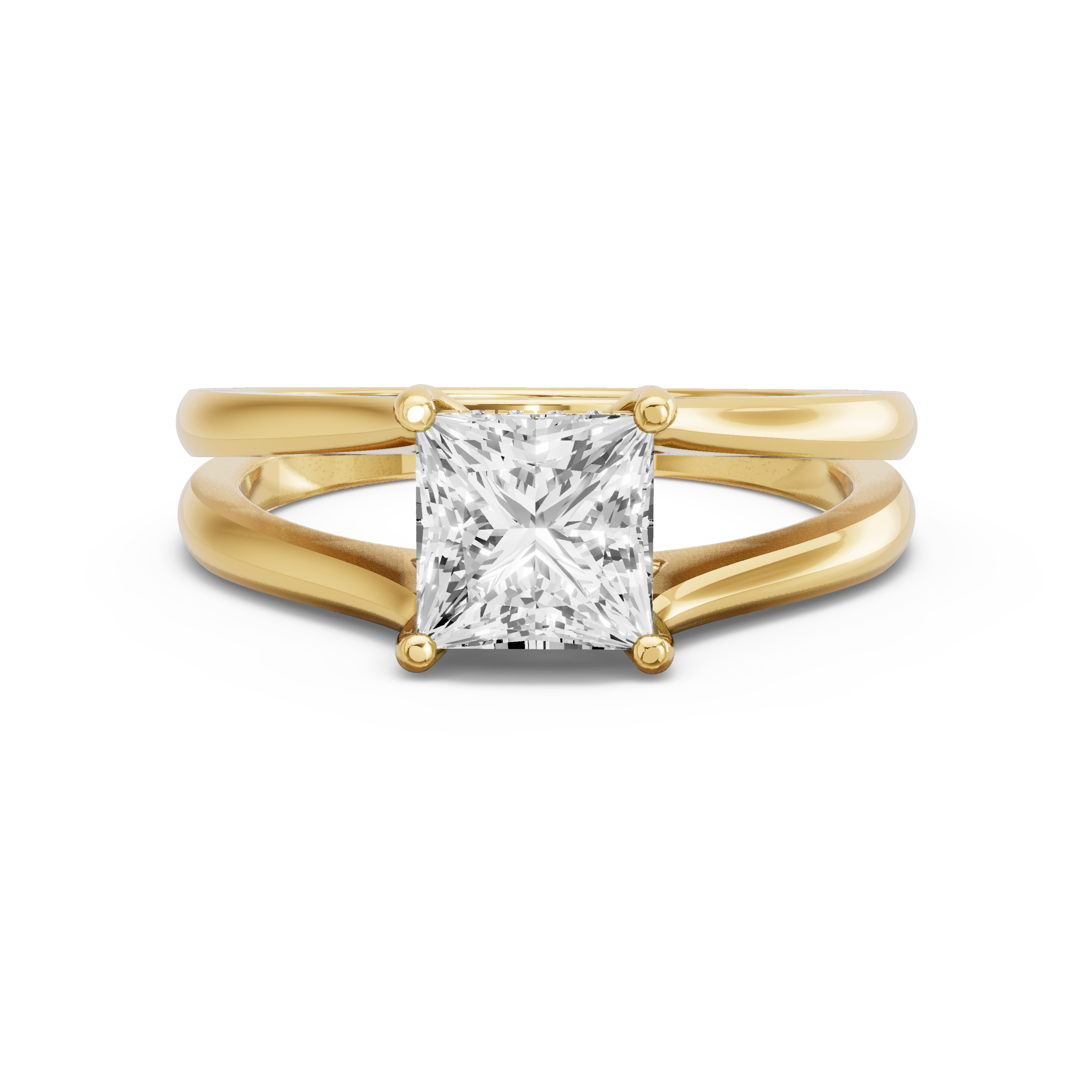 Image for Princess Pave Basket Ring with Split Ring Solitaire band in 10K White Gold