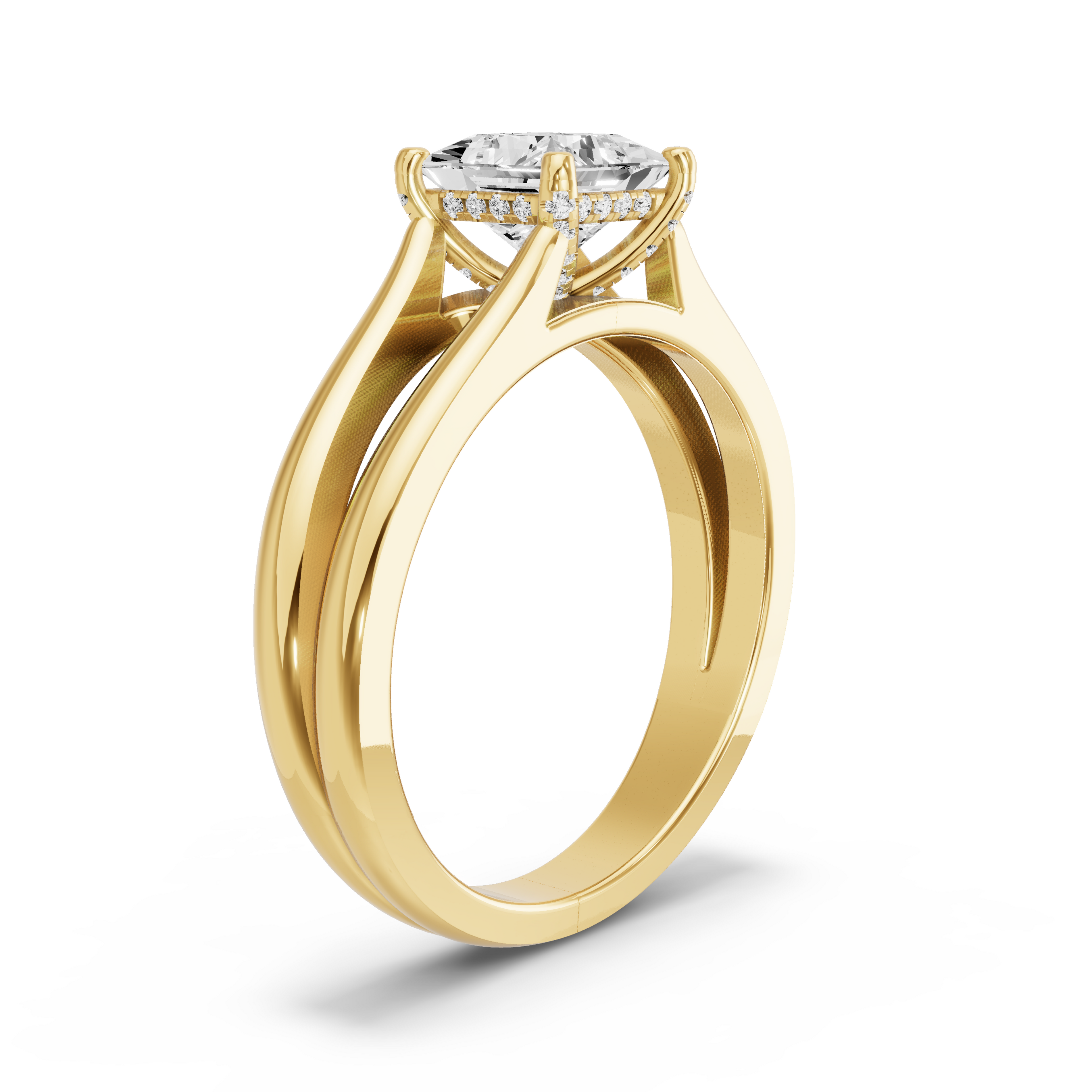 Image for Princess Pave Basket Ring with Split Ring Solitaire band in 14K White Gold