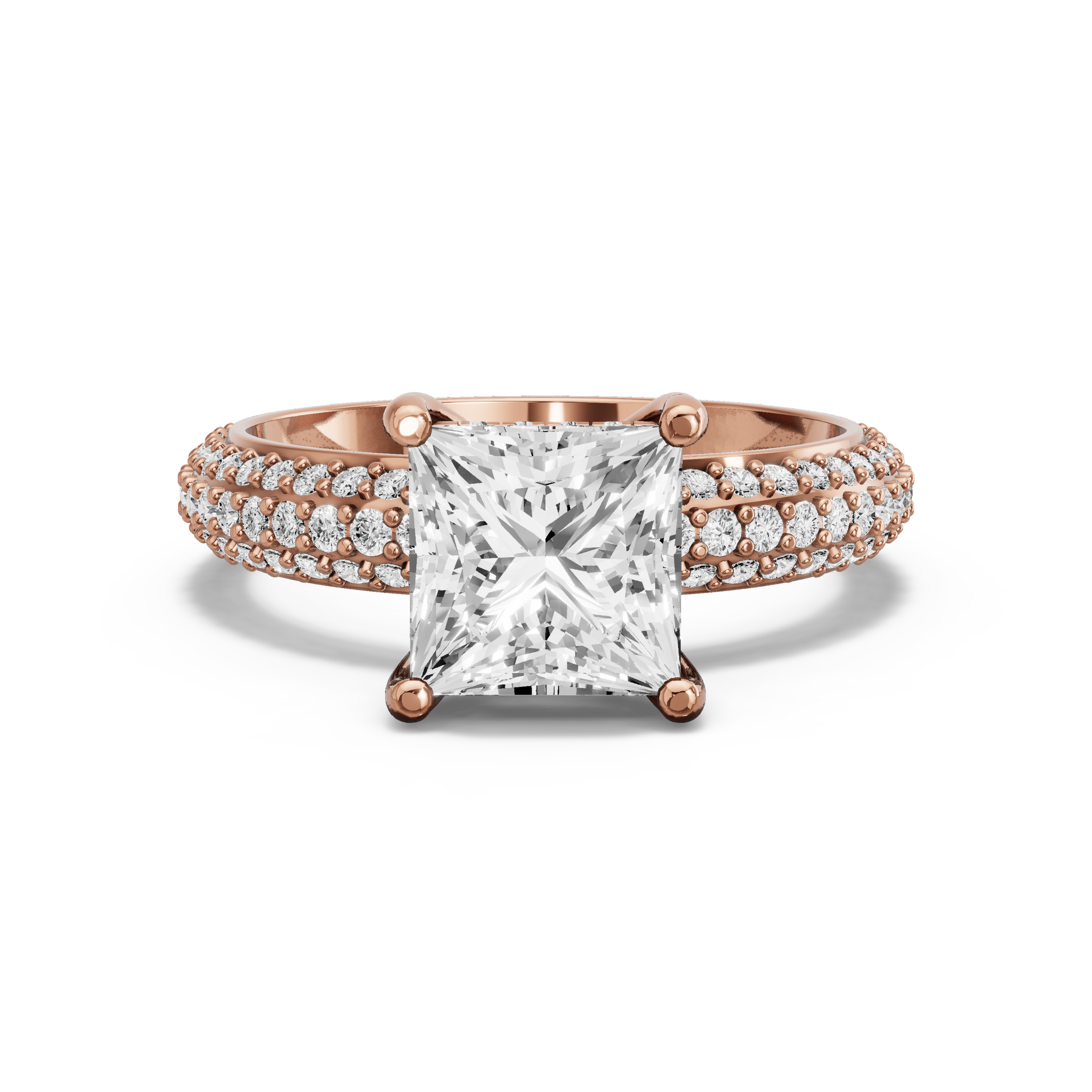 Image for Princess Pave Basket Ring with Triple Row Pave band in 10K Yellow Gold