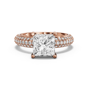 Image for Princess Pave Basket Ring with Triple Row Pave band in 10K Yellow Gold