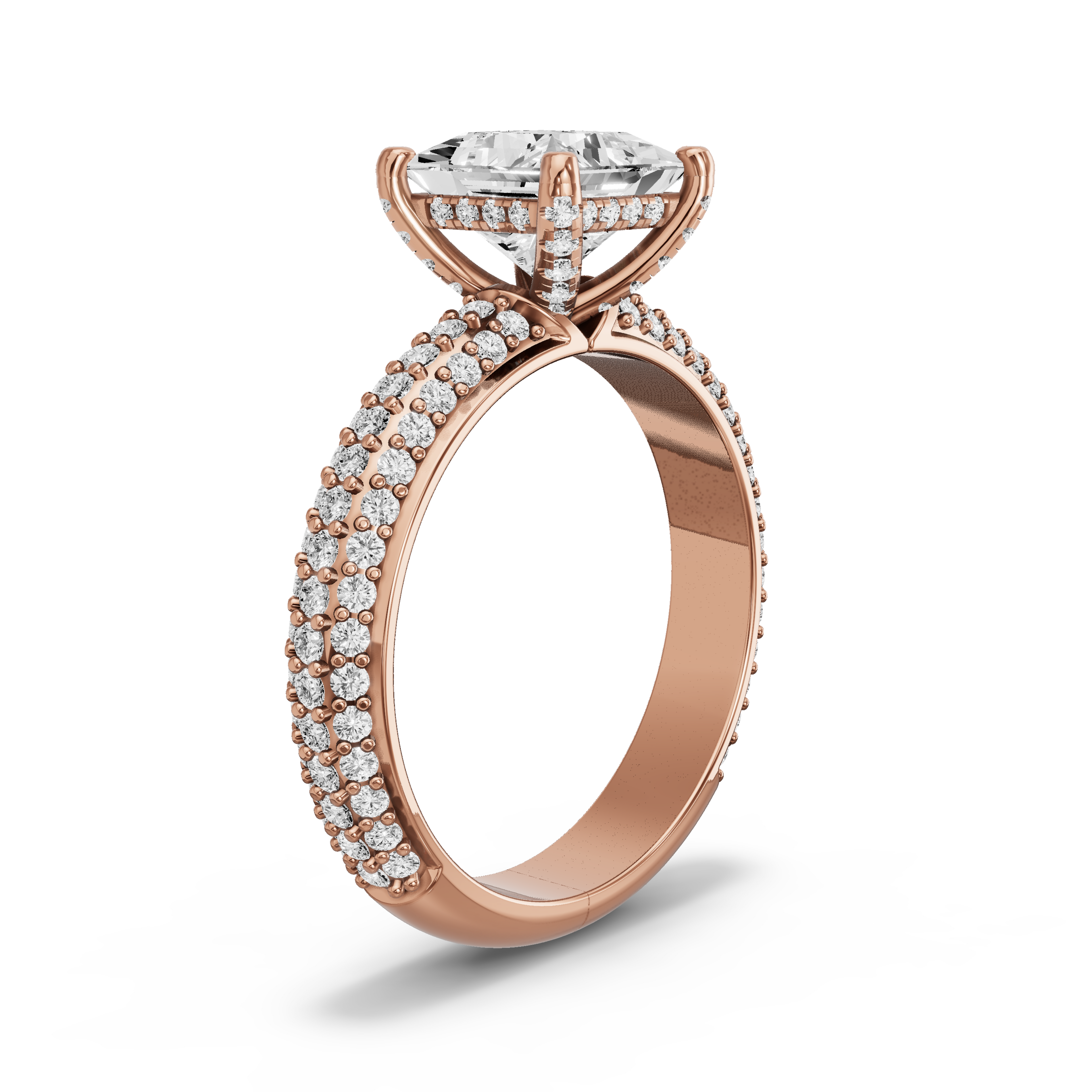 Image for Princess Pave Basket Ring with Triple Row Pave band in 10K Yellow Gold