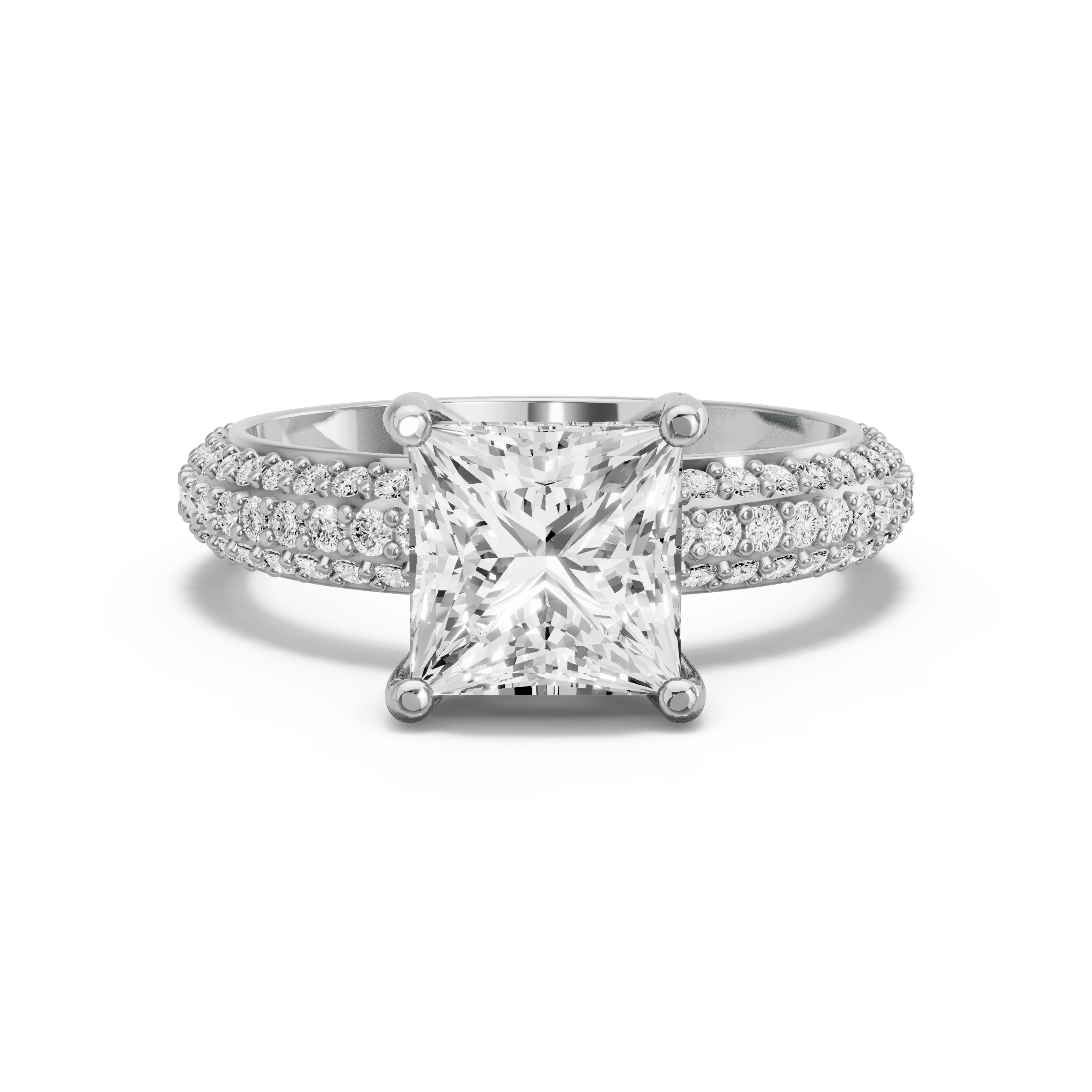 Image for Princess Pave Basket Ring with Triple Row Pave band in 18K Two Tone Rose Gold