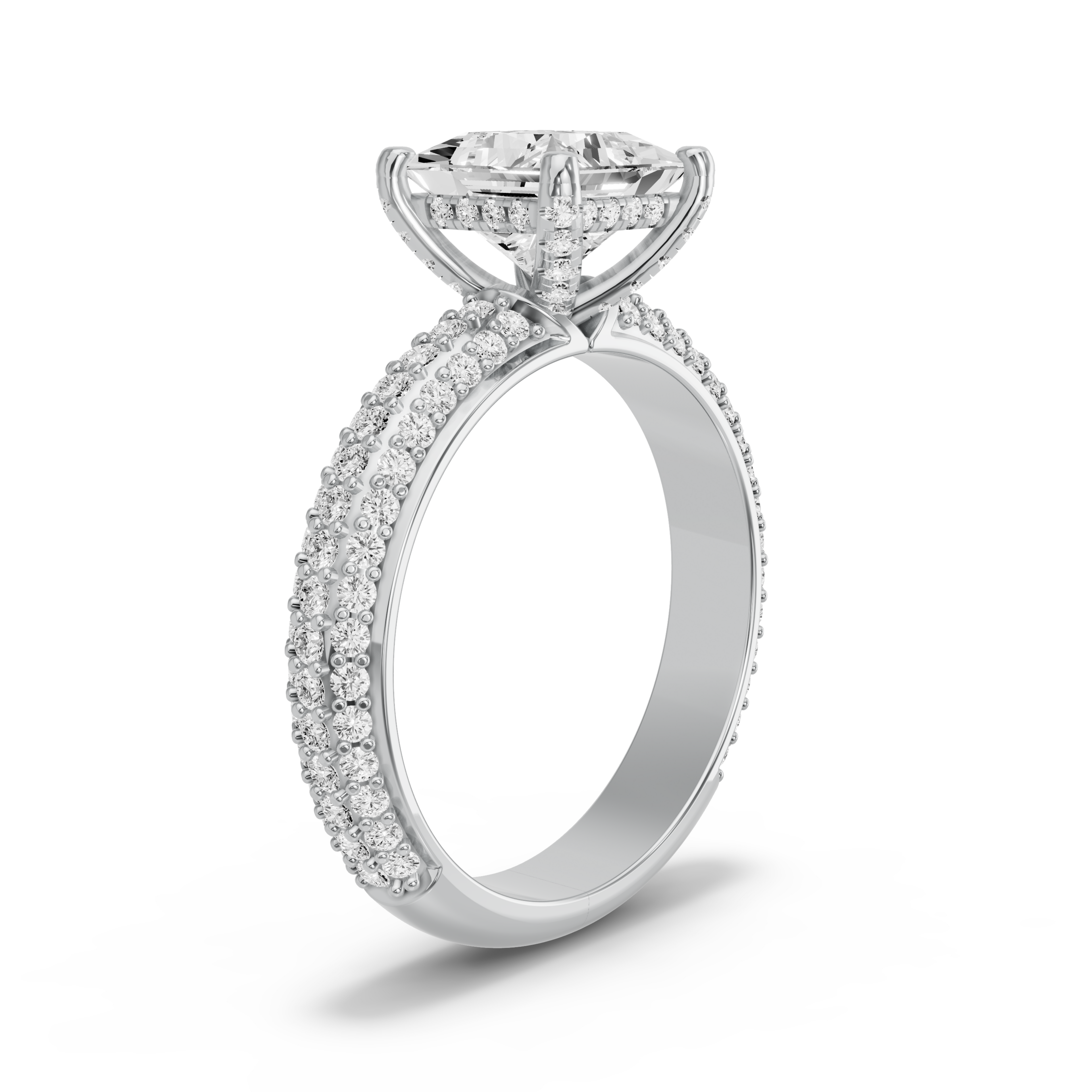Image for Princess Pave Basket Ring with Triple Row Pave band in 18K Two Tone Rose Gold