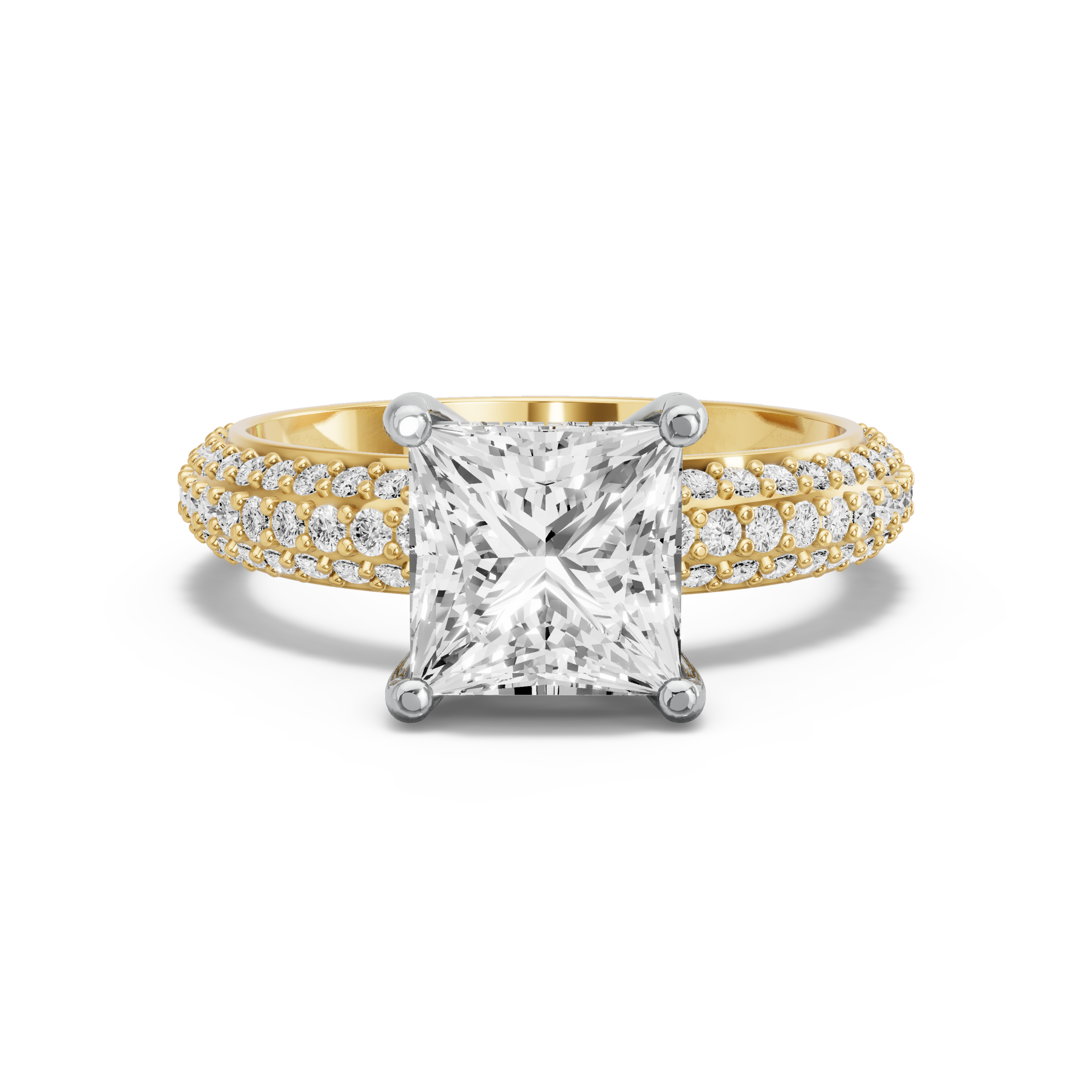 Image for Princess Pave Basket Ring with Triple Row Pave band in 18K Rose Gold