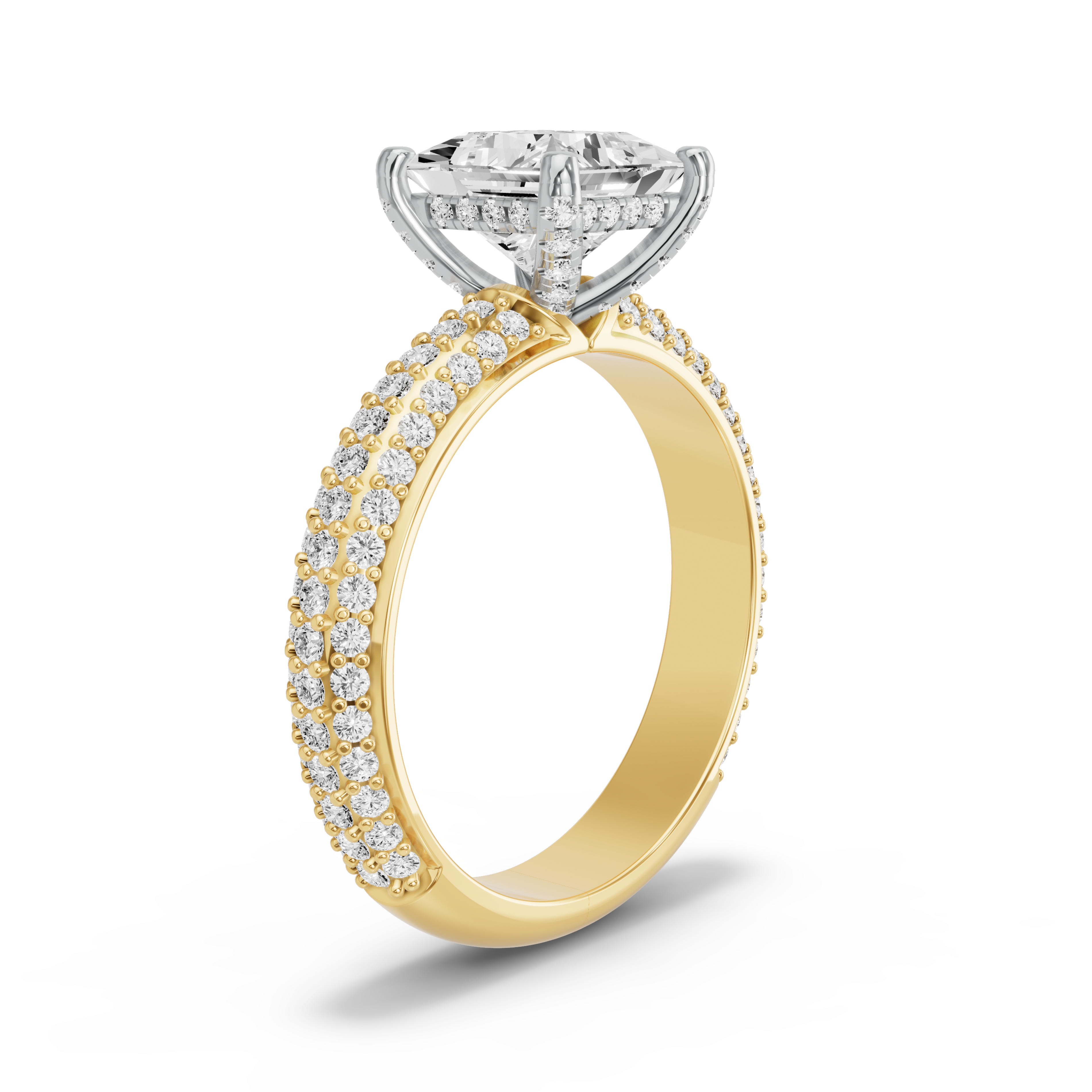 Image for Princess Pave Basket Ring with Triple Row Pave band in 18K Rose Gold