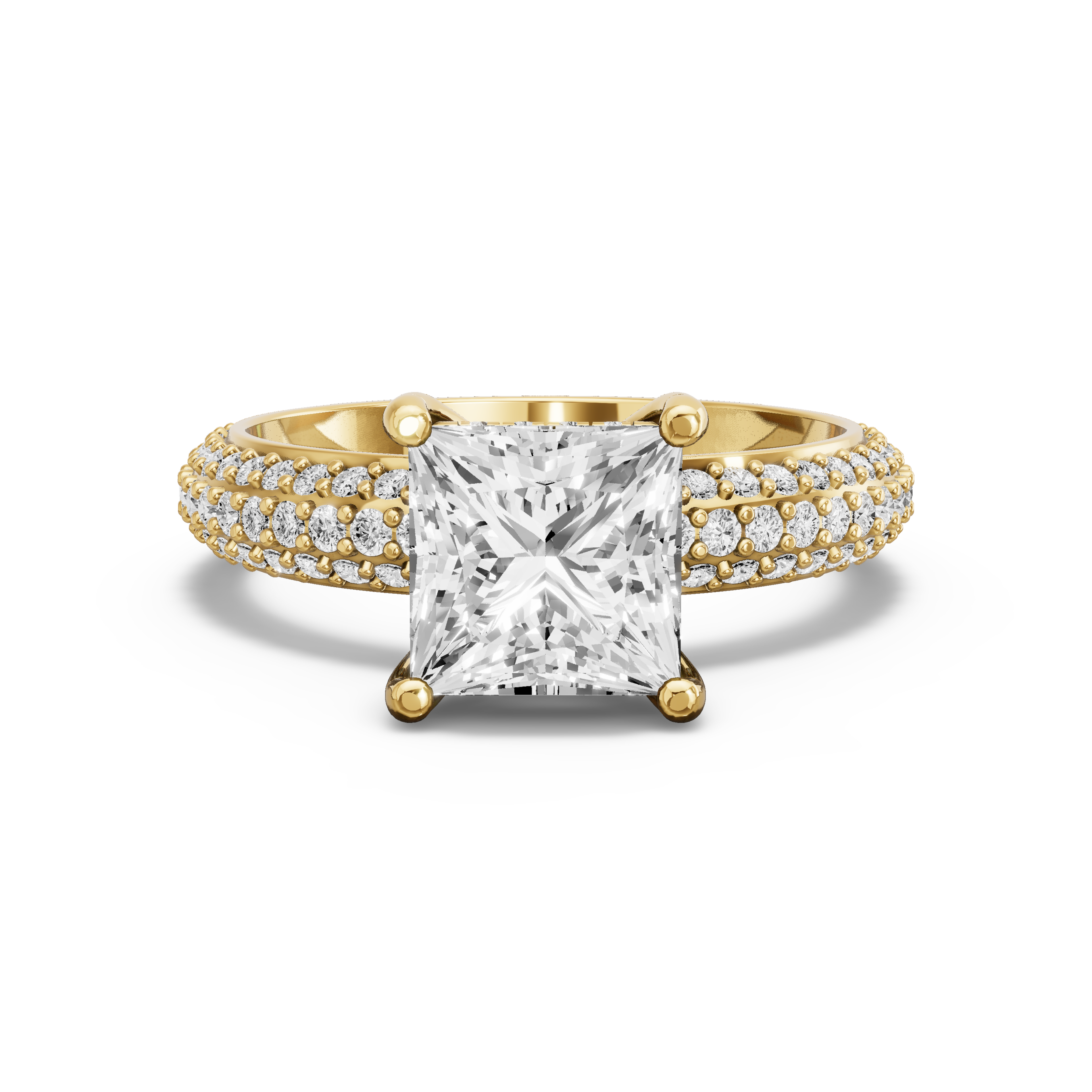 Image for Princess Pave Basket Ring with Triple Row Pave band in 10K White Gold