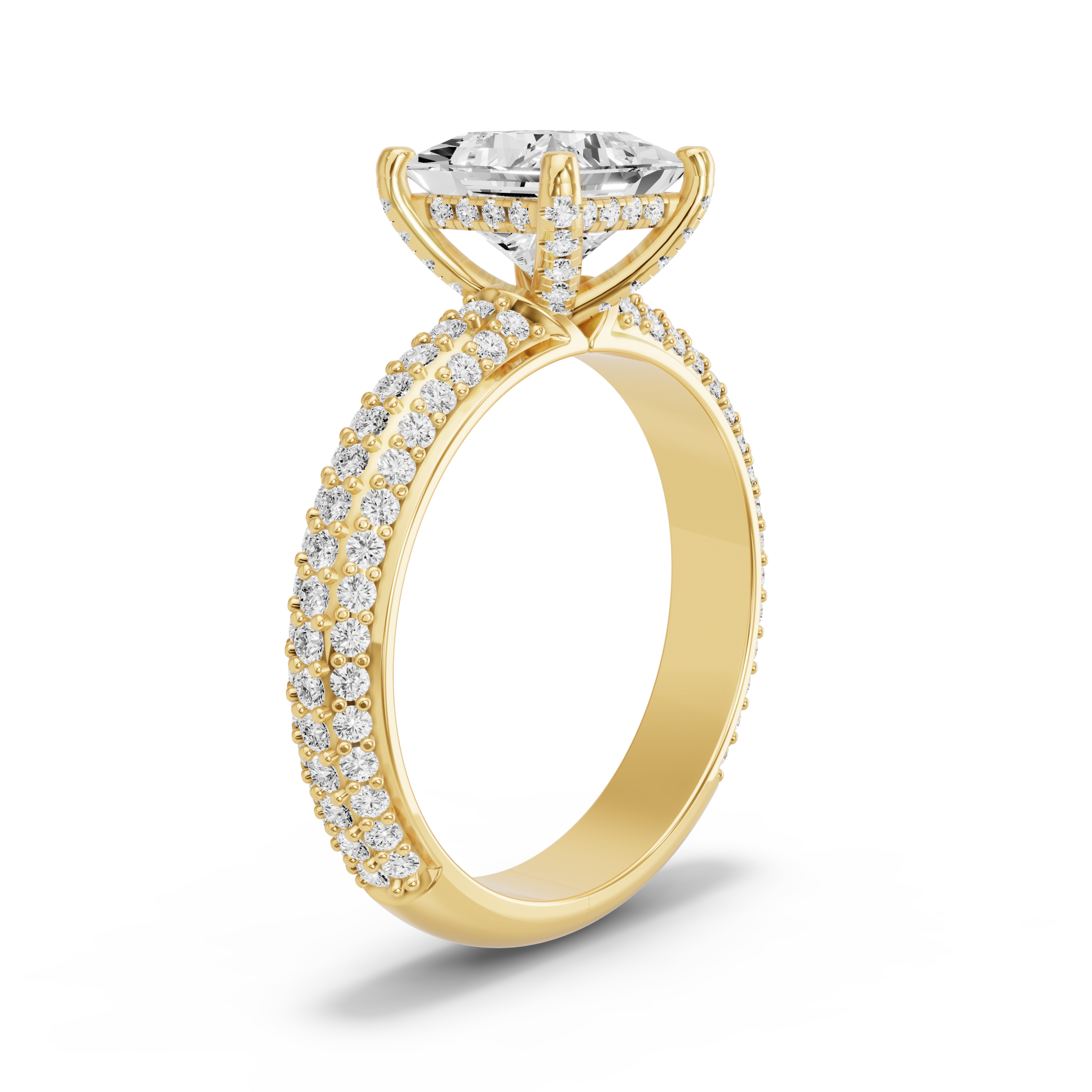 Image for Princess Pave Basket Ring with Triple Row Pave band in 18K White Gold
