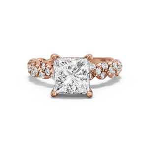 Image for Princess Pave Basket Ring with Twist Pave band in 10K Yellow Gold