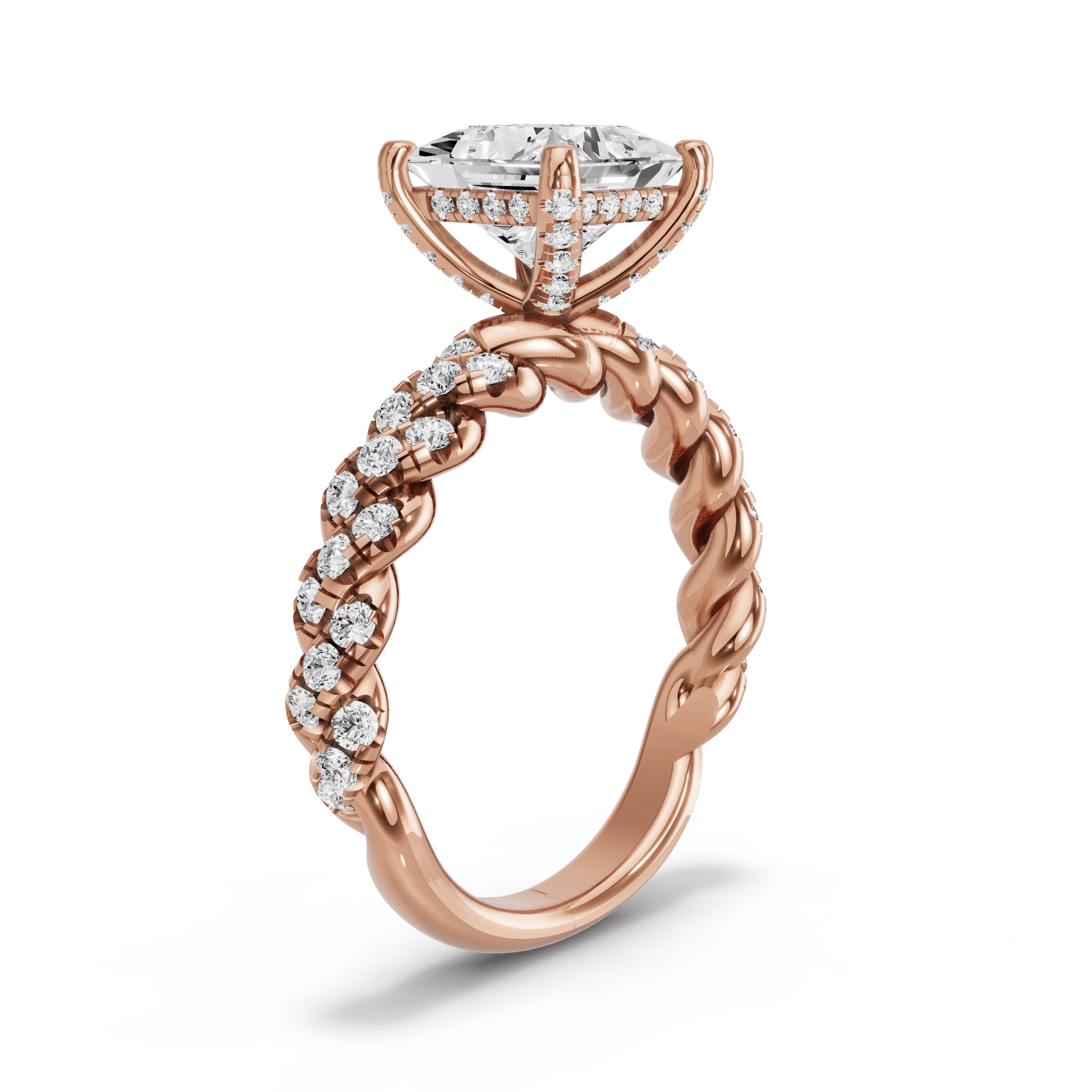 Image for Princess Pave Basket Ring with Twist Pave band in 10K Yellow Gold