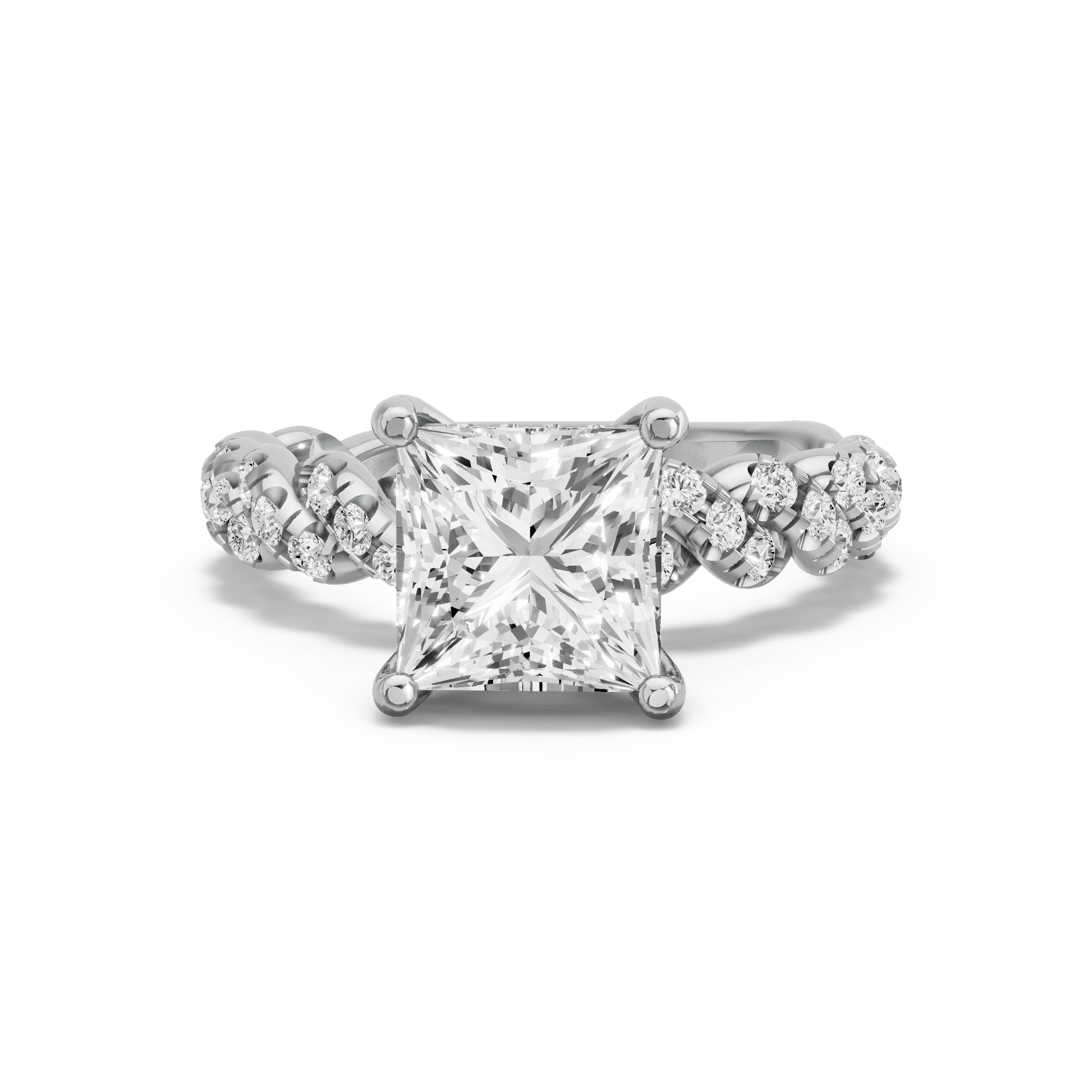 Image for Princess Pave Basket Ring with Triple Row Pave band in 950 Platinum