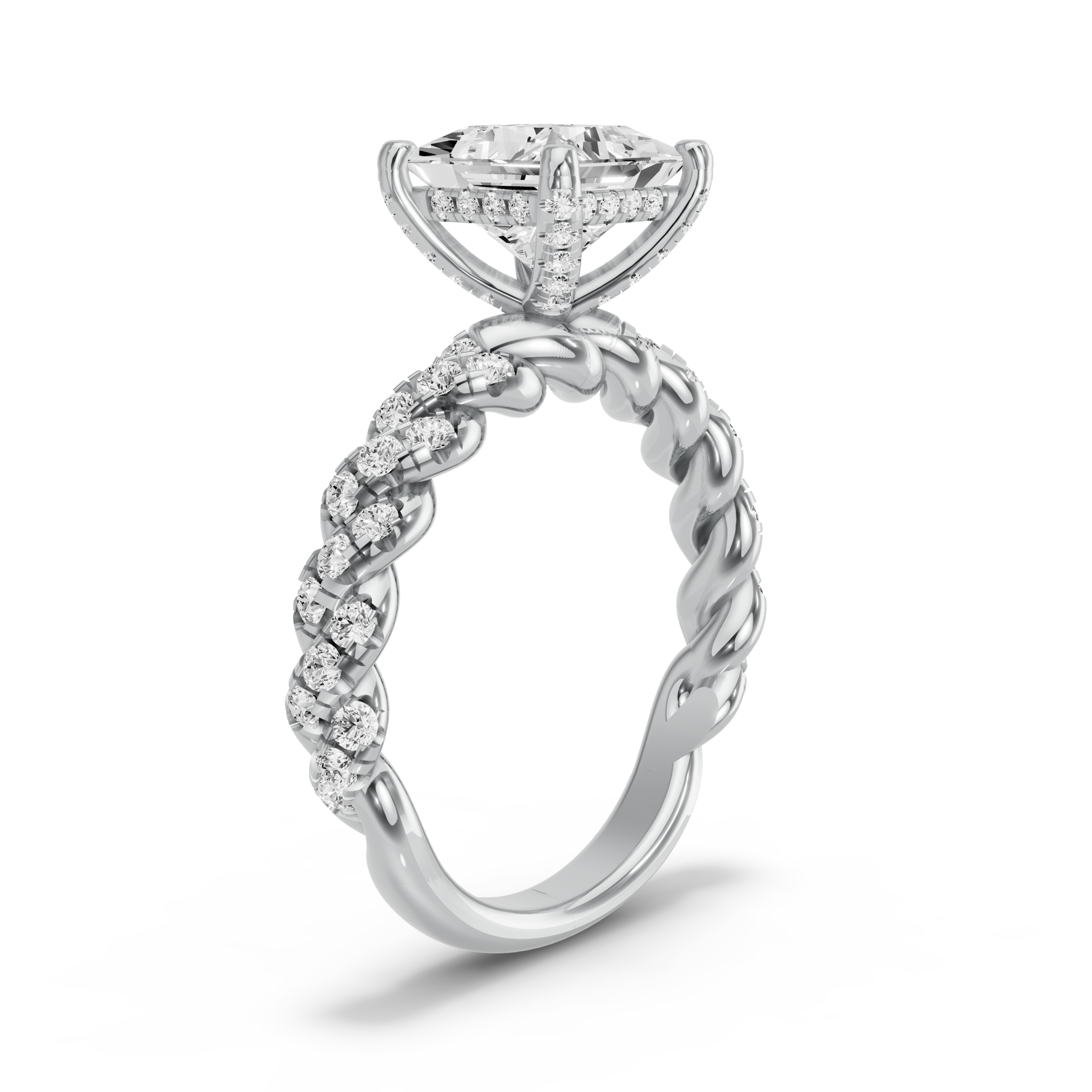Image for Princess Pave Basket Ring with Twist Pave band in 18K Two Tone Rose Gold