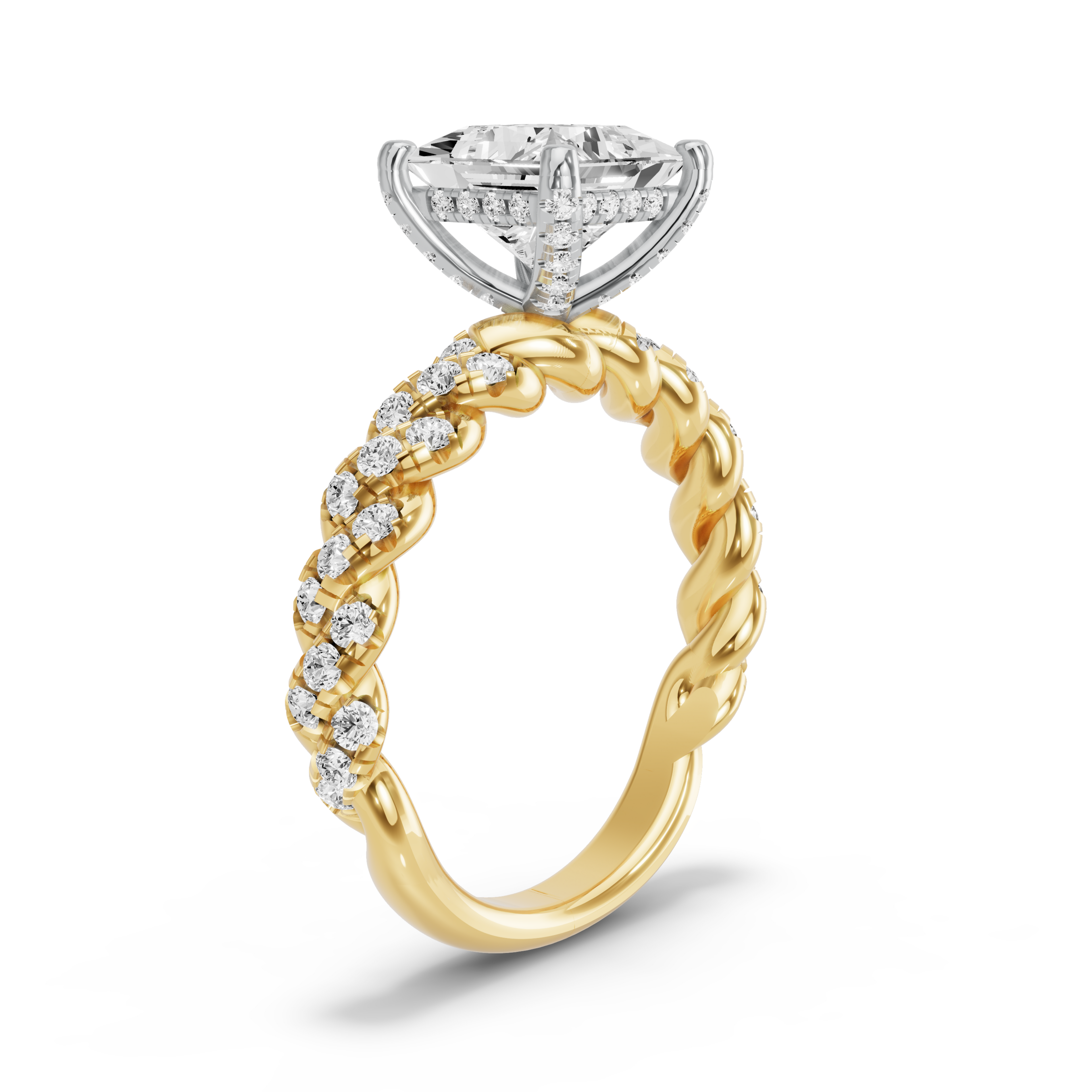 Image for Princess Pave Basket Ring with Twist Pave band in 18K Rose Gold
