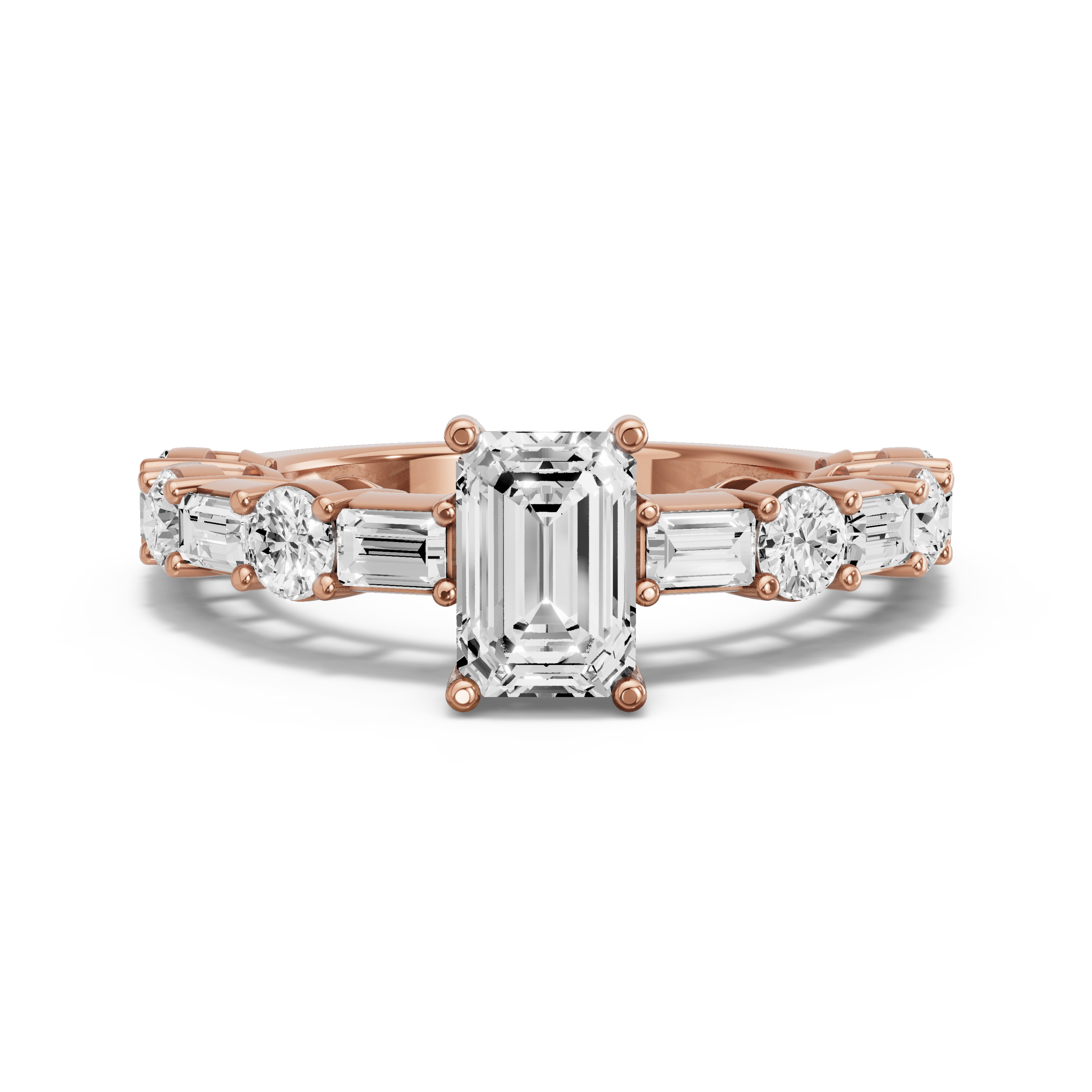Image for Radiant Pave Basket Ring with Alternating Baguette band in 18K Yellow Gold