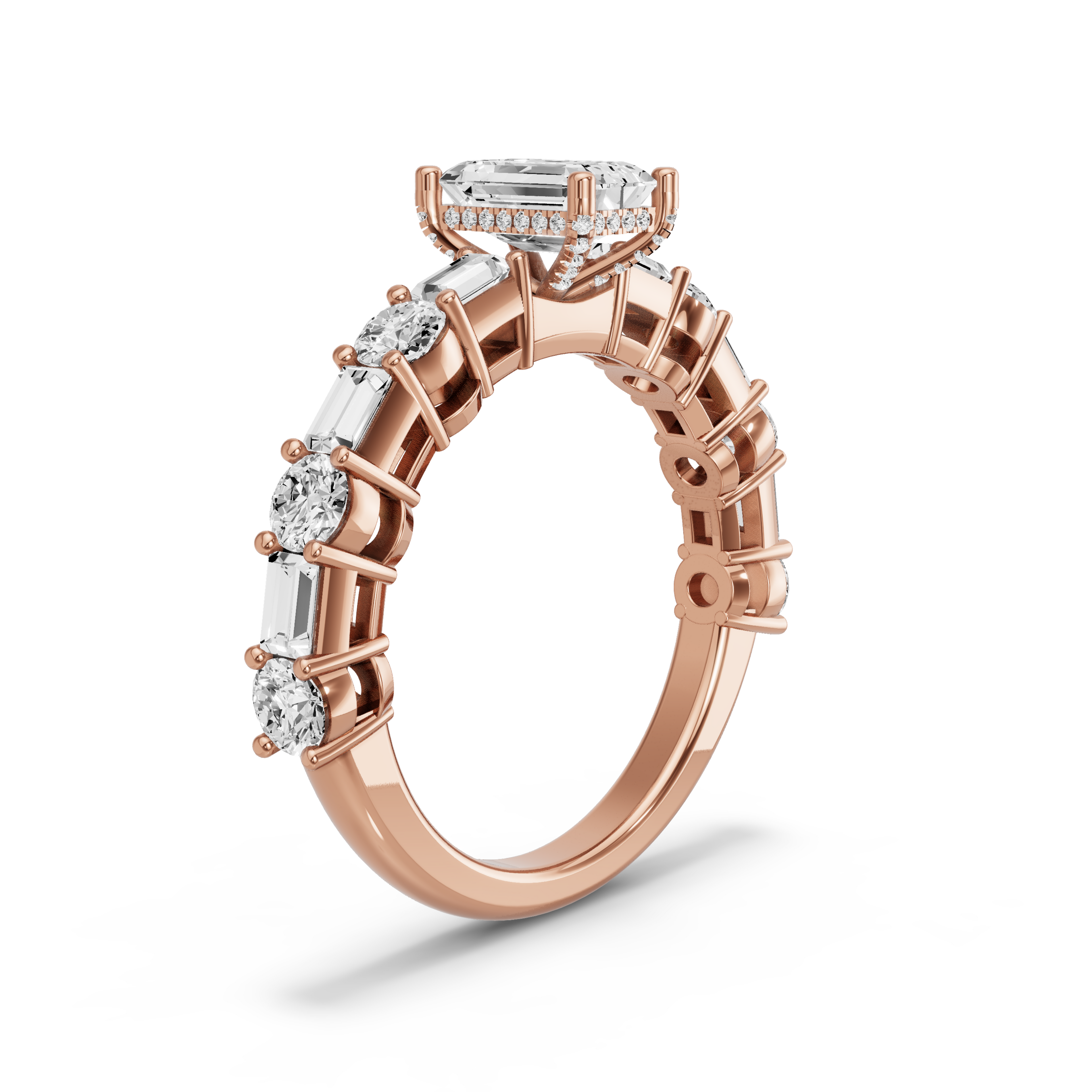 Image for Radiant Pave Basket Ring with Alternating Baguette band in 14K Yellow Gold