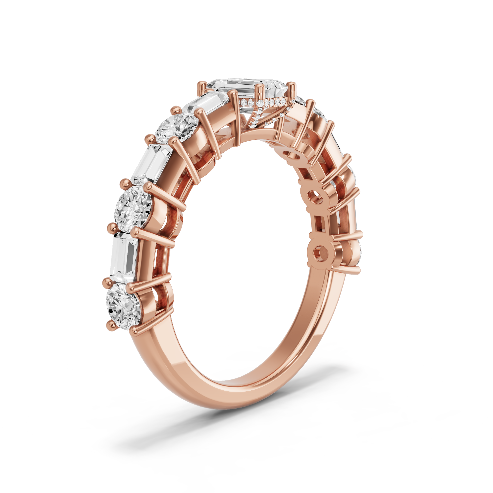 Image for Radiant Pave Basket Ring with Alternating Baguette band