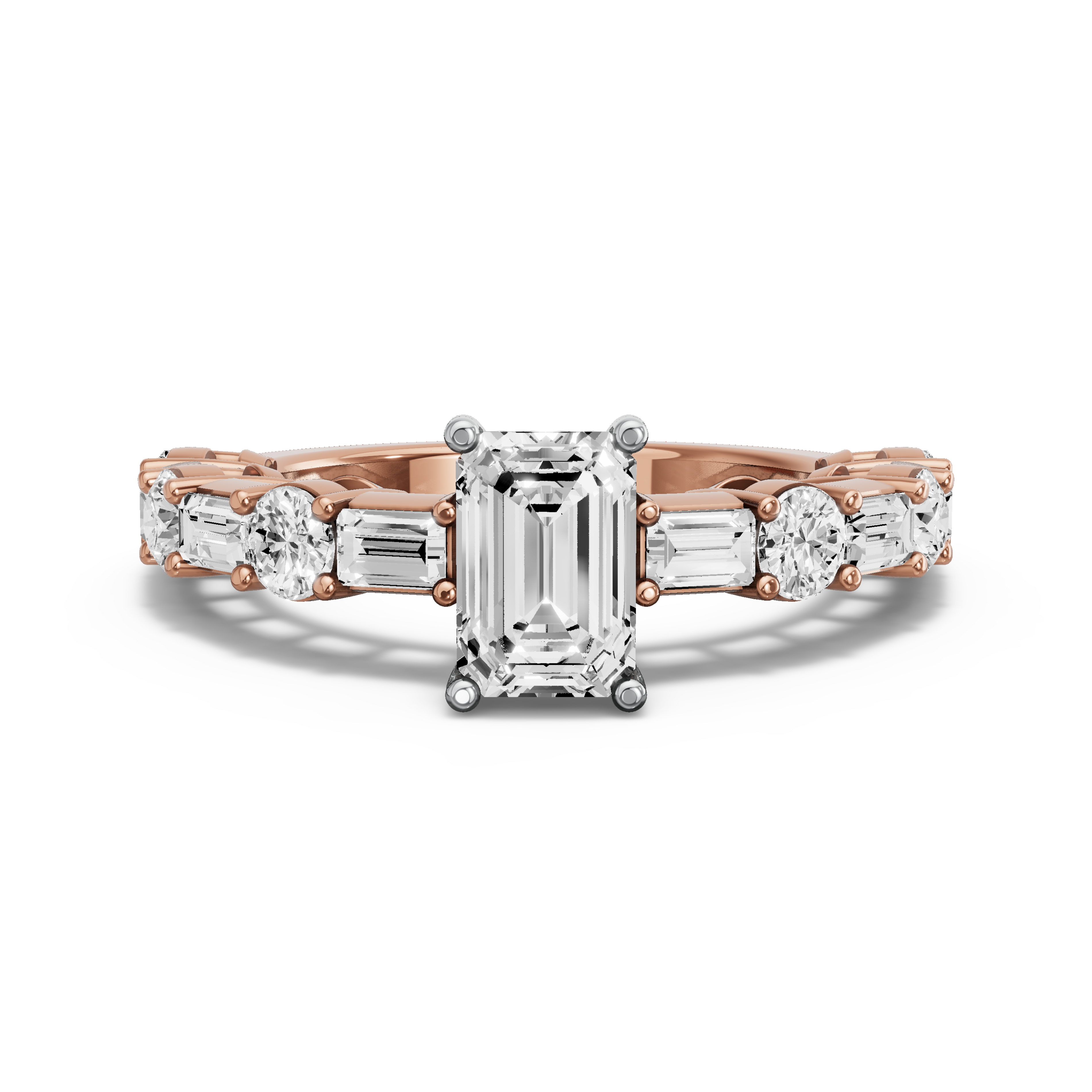 Image for Radiant Pave Basket Ring with Alternating Baguette band