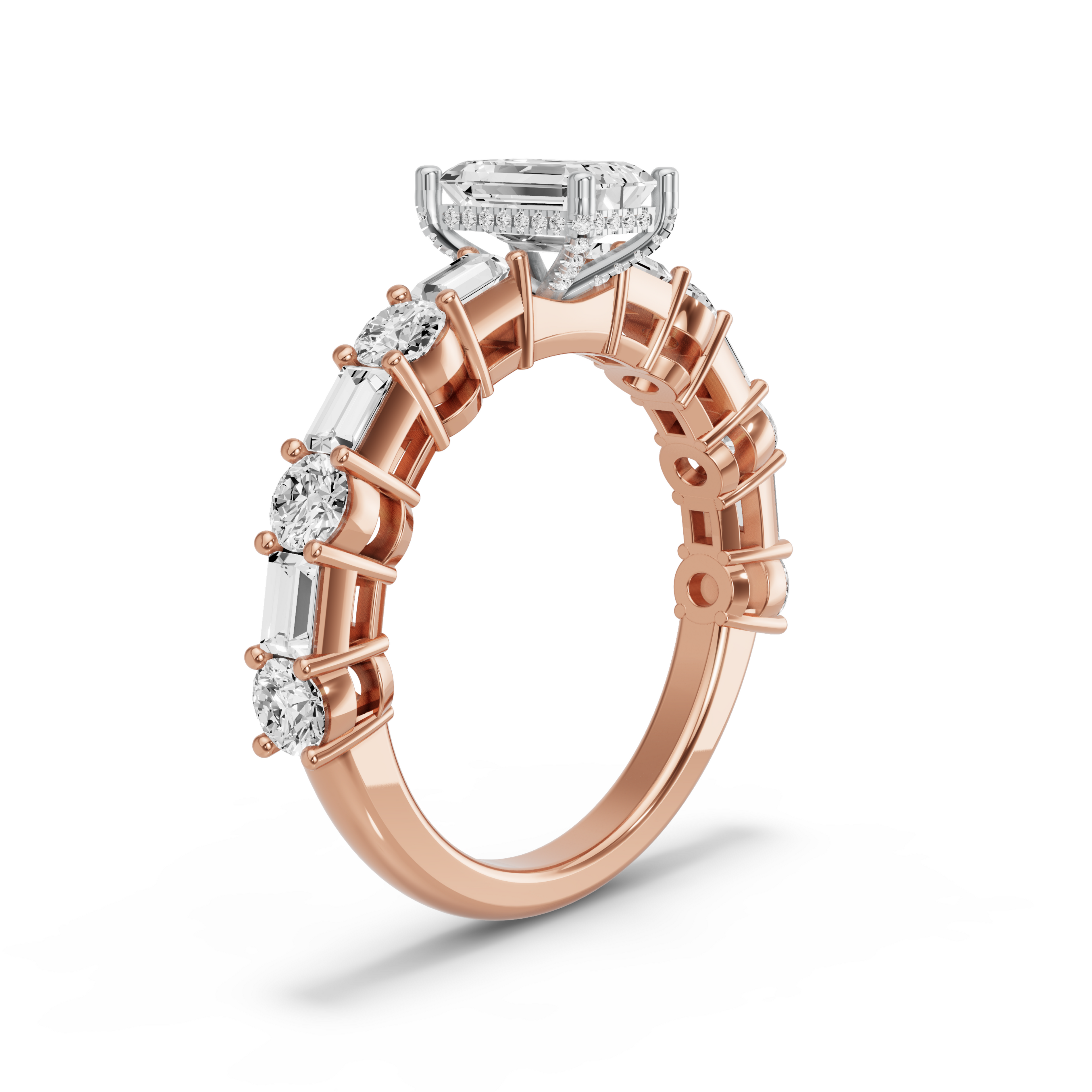 Image for Radiant Pave Basket Ring with Alternating Baguette band