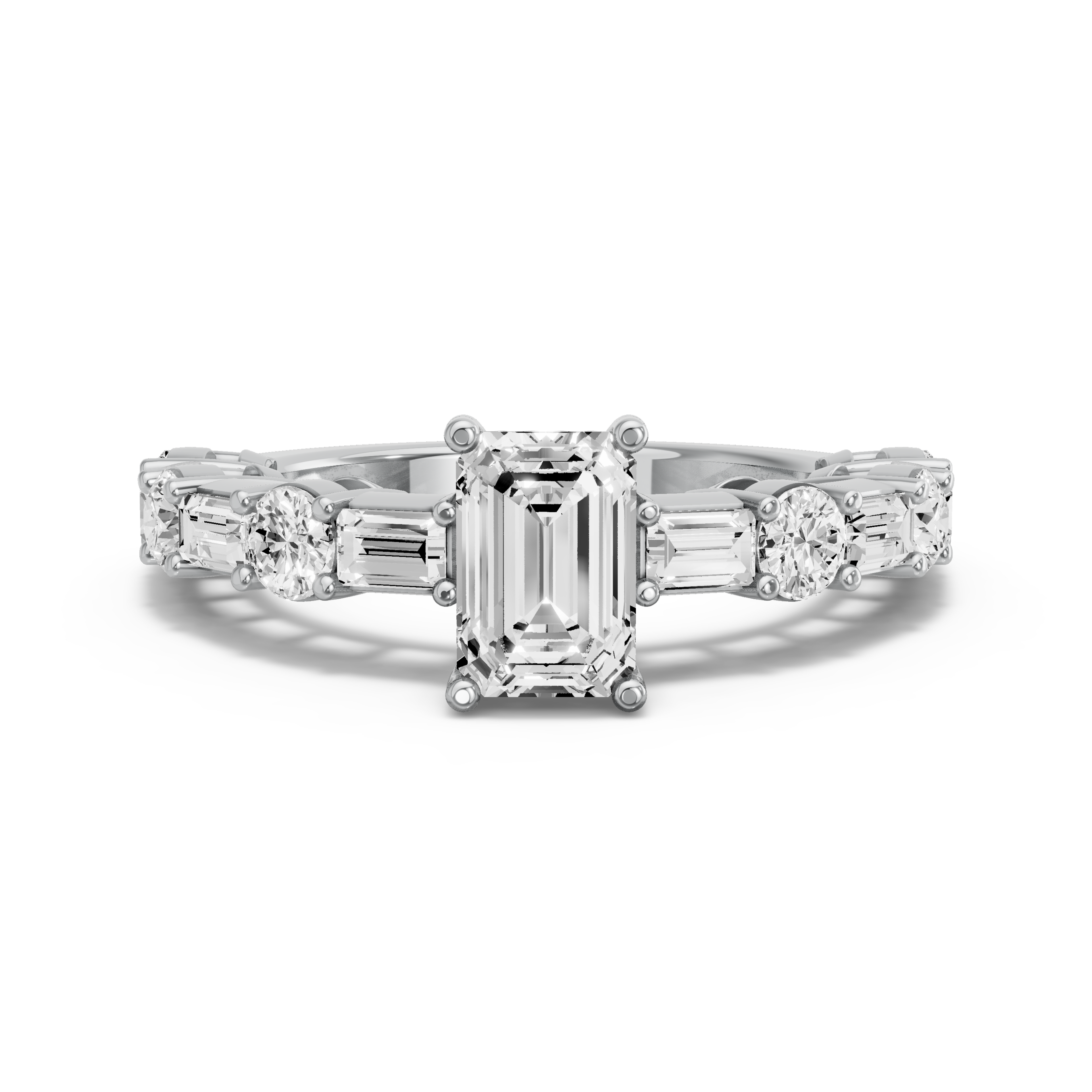 Image for Radiant Pave Basket Ring with Alternating Baguette band in 18K Two Tone Rose Gold