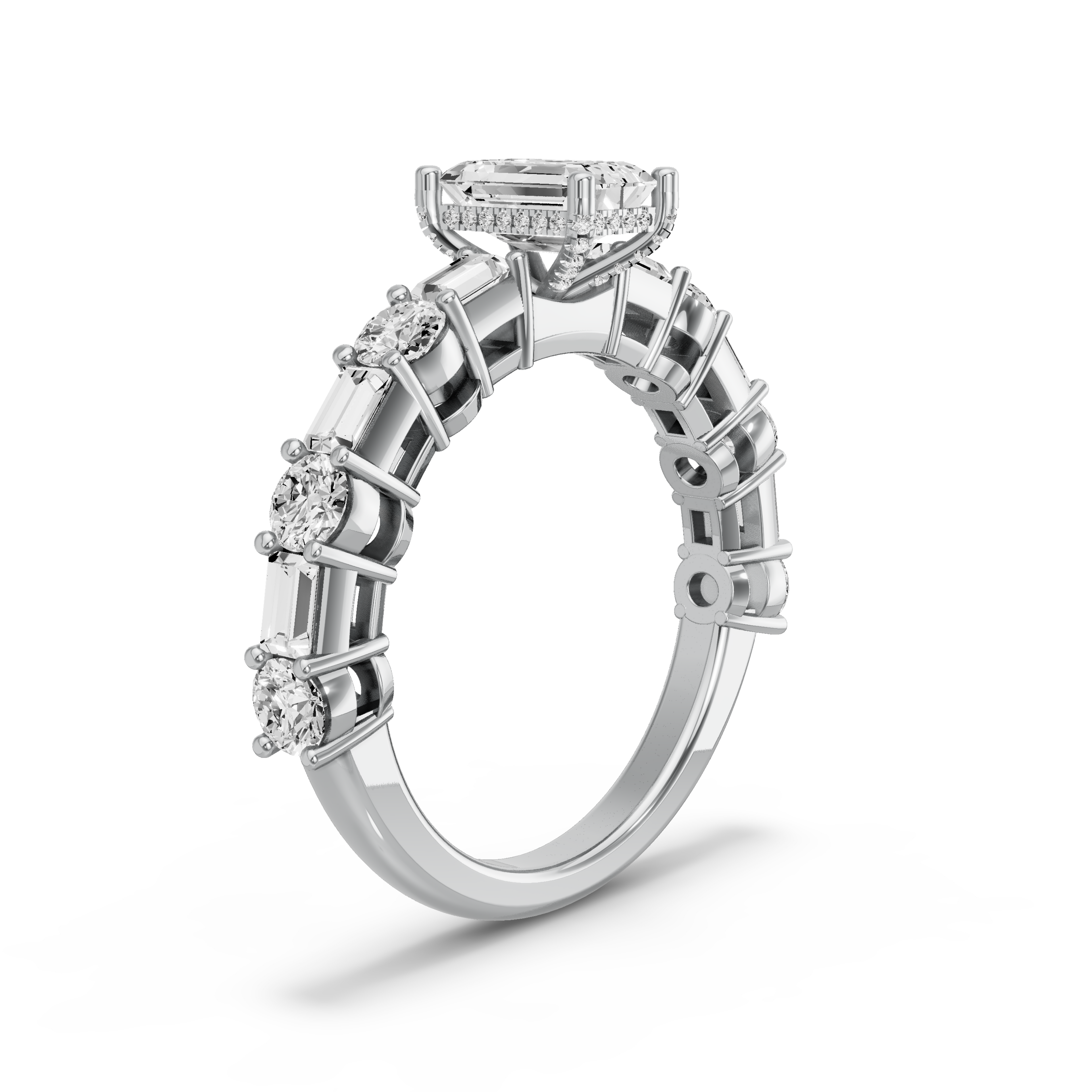 Image for Radiant Pave Basket Ring with Alternating Baguette band in 14K Two Tone Rose Gold