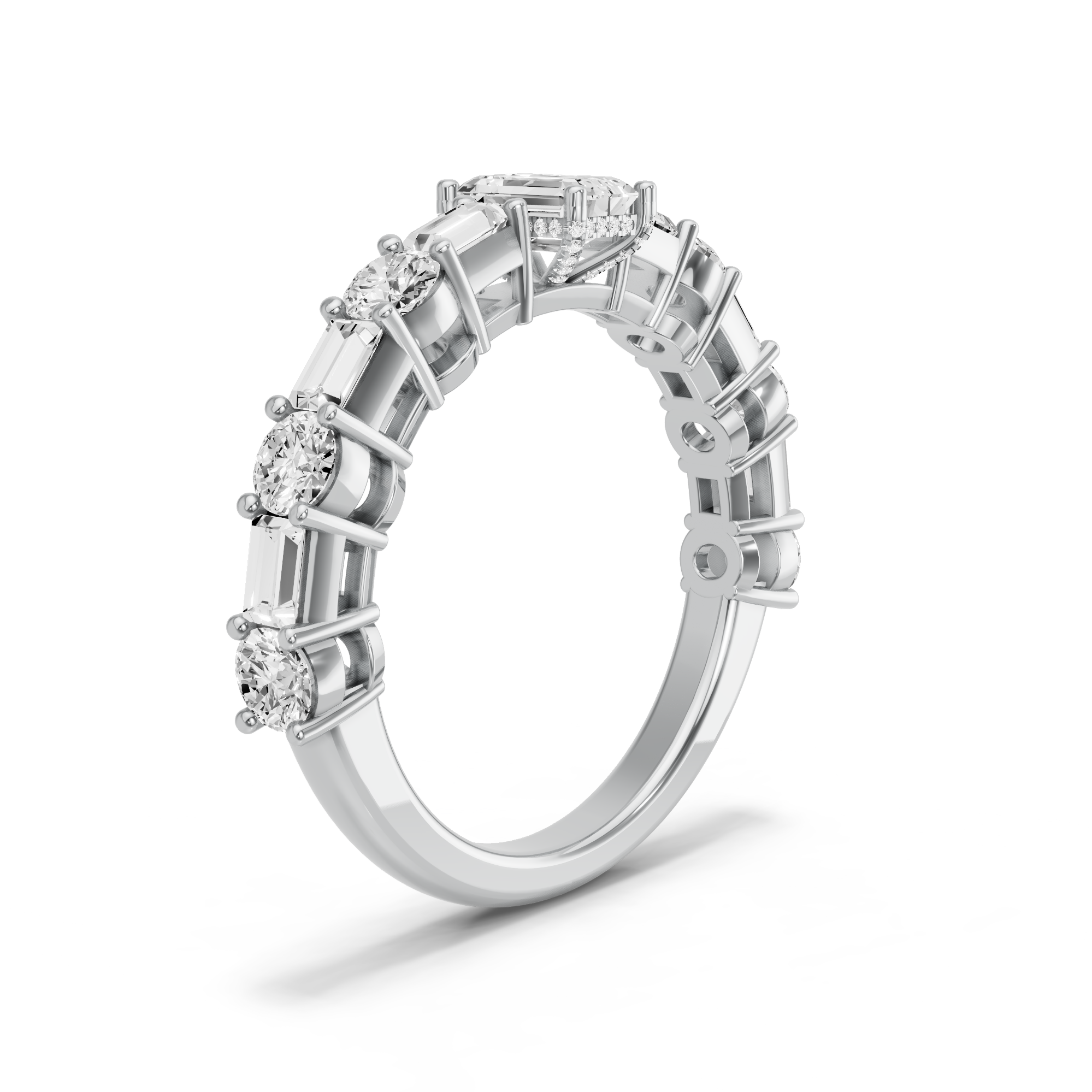 Image for Radiant Pave Basket Ring with Alternating Baguette band