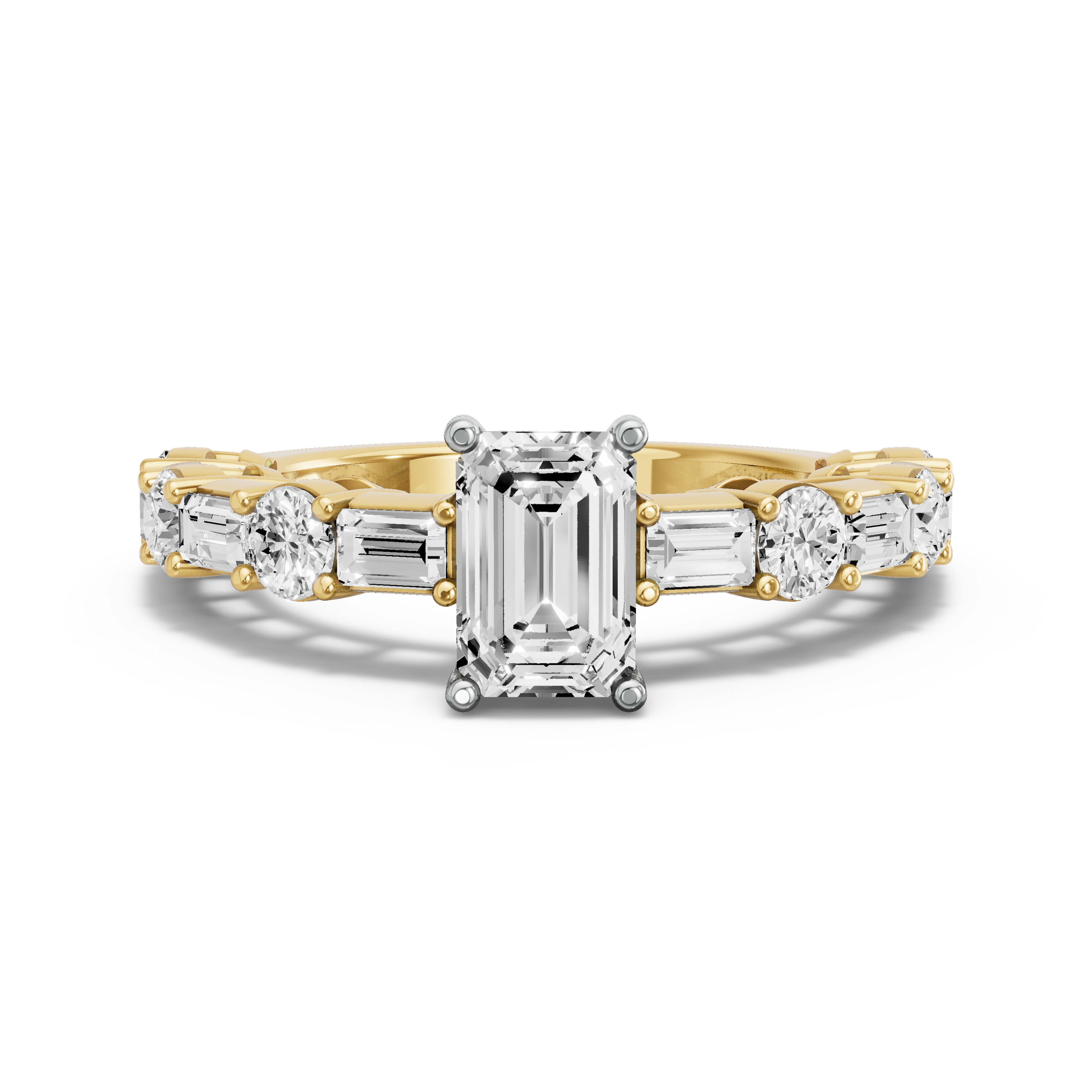 Image for Radiant Pave Basket Ring with Alternating Baguette band