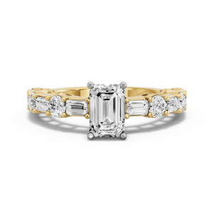 Image for Radiant Pave Basket Ring with Alternating Baguette band