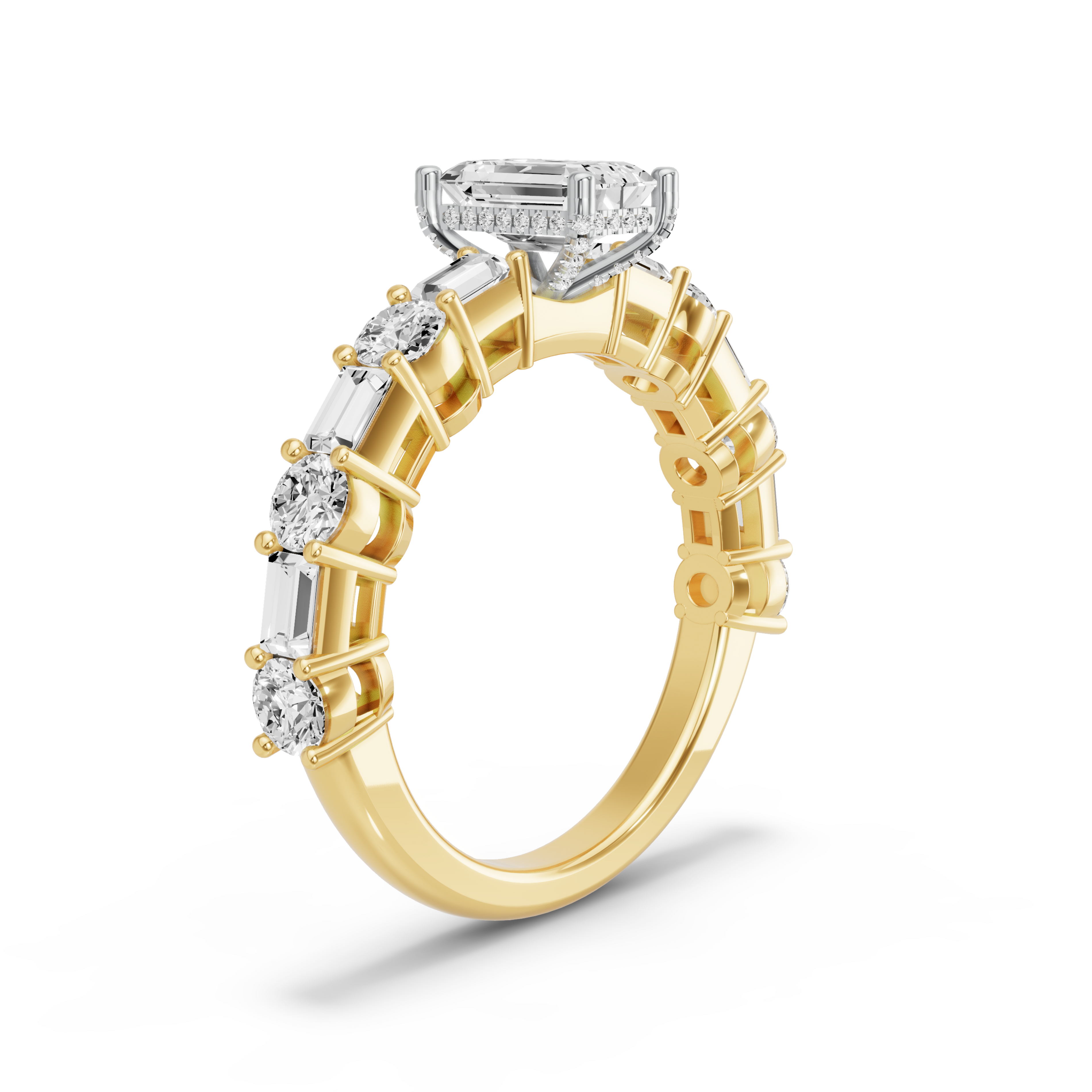 Image for Radiant Pave Basket Ring with Alternating Baguette band