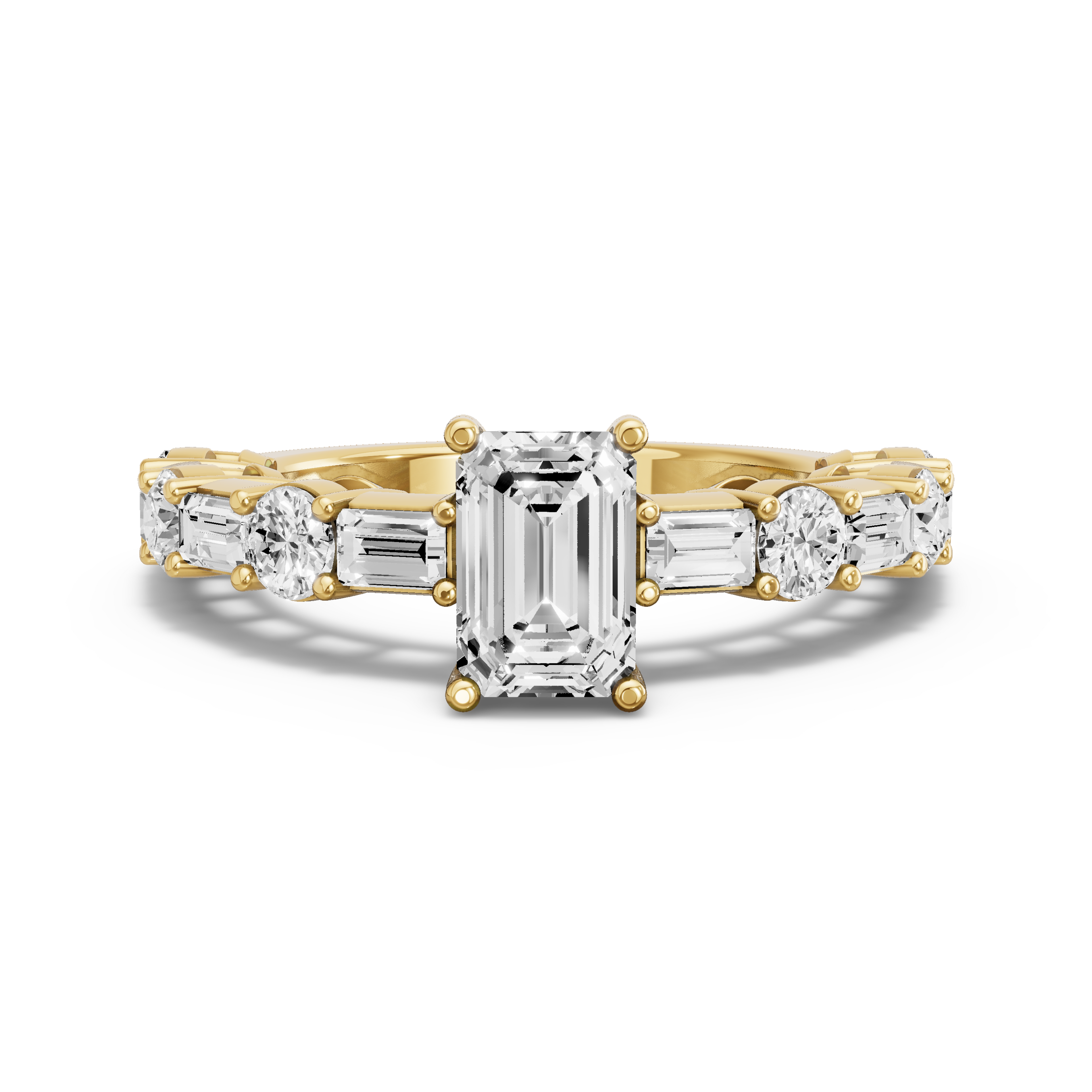 Image for Radiant Pave Basket Ring with Alternating Baguette band in 14K White Gold