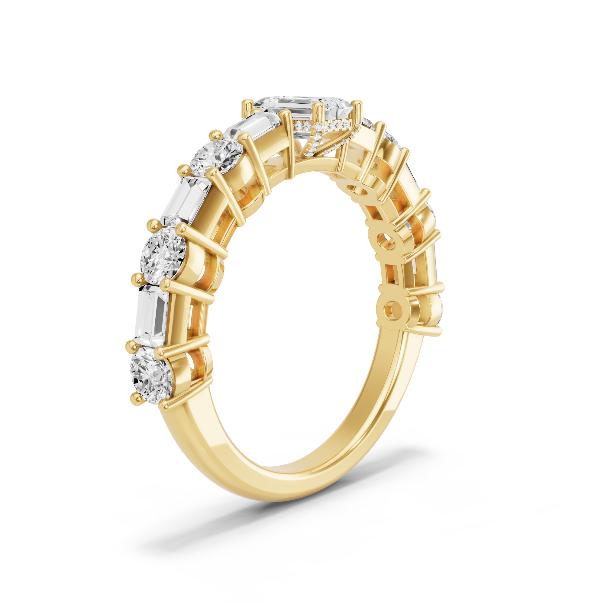 Image for Radiant Pave Basket Ring with Alternating Baguette band