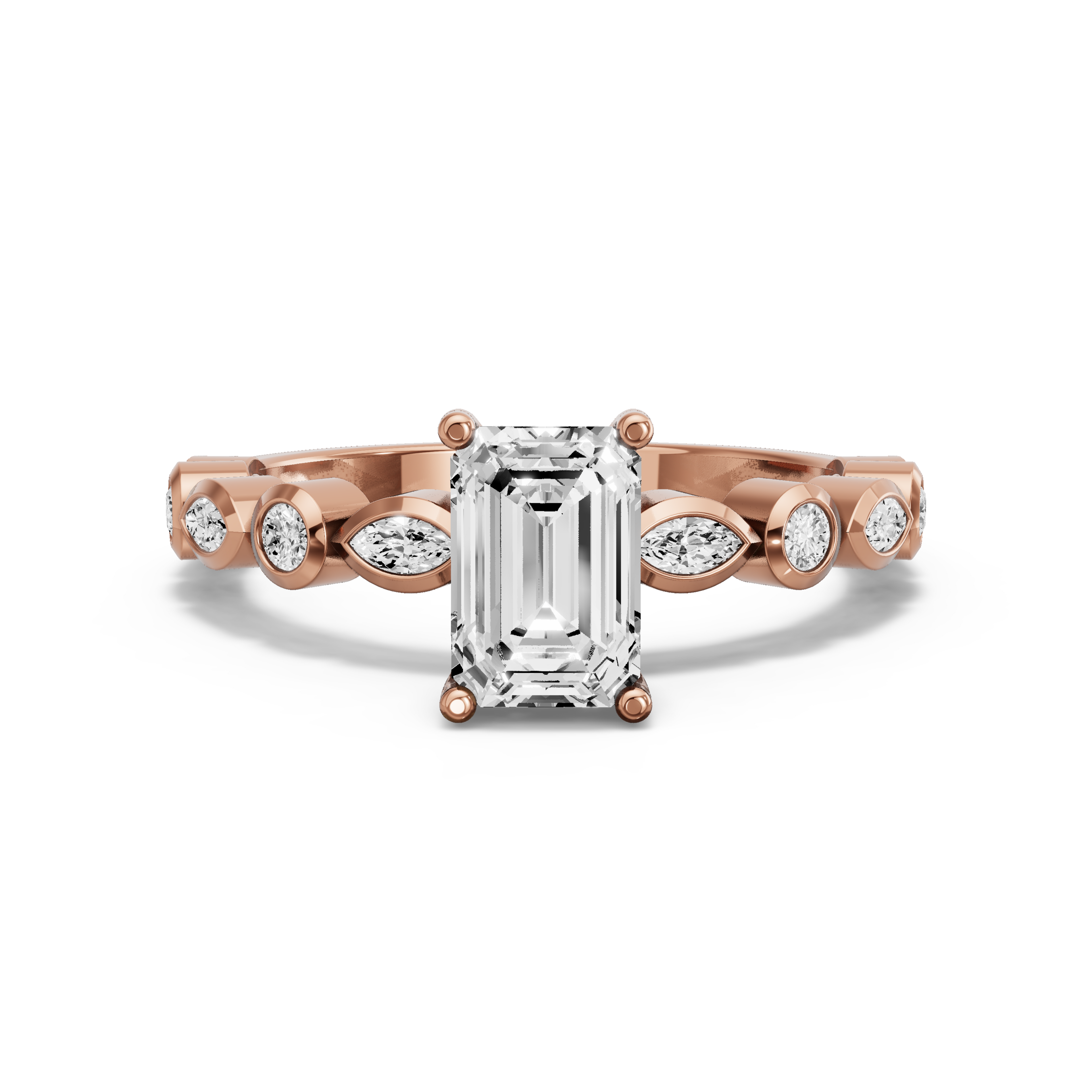 Image for Radiant Pave Basket Ring with Alternating Marquise band in 14K Yellow Gold